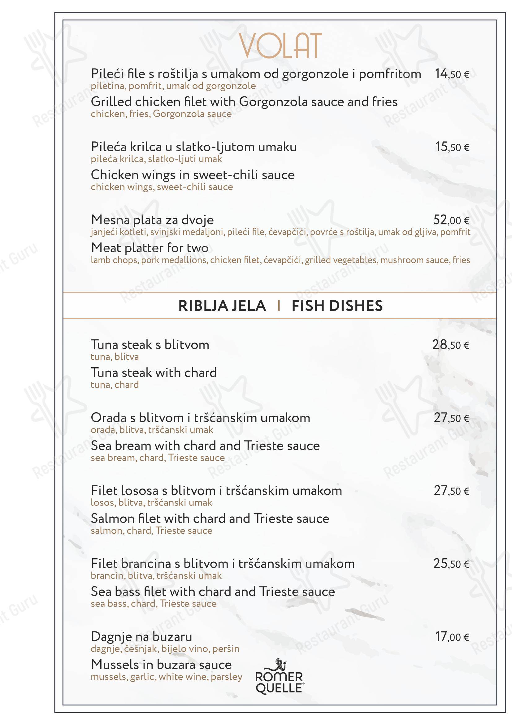 Меню ресторана Restaurant Volat - Split