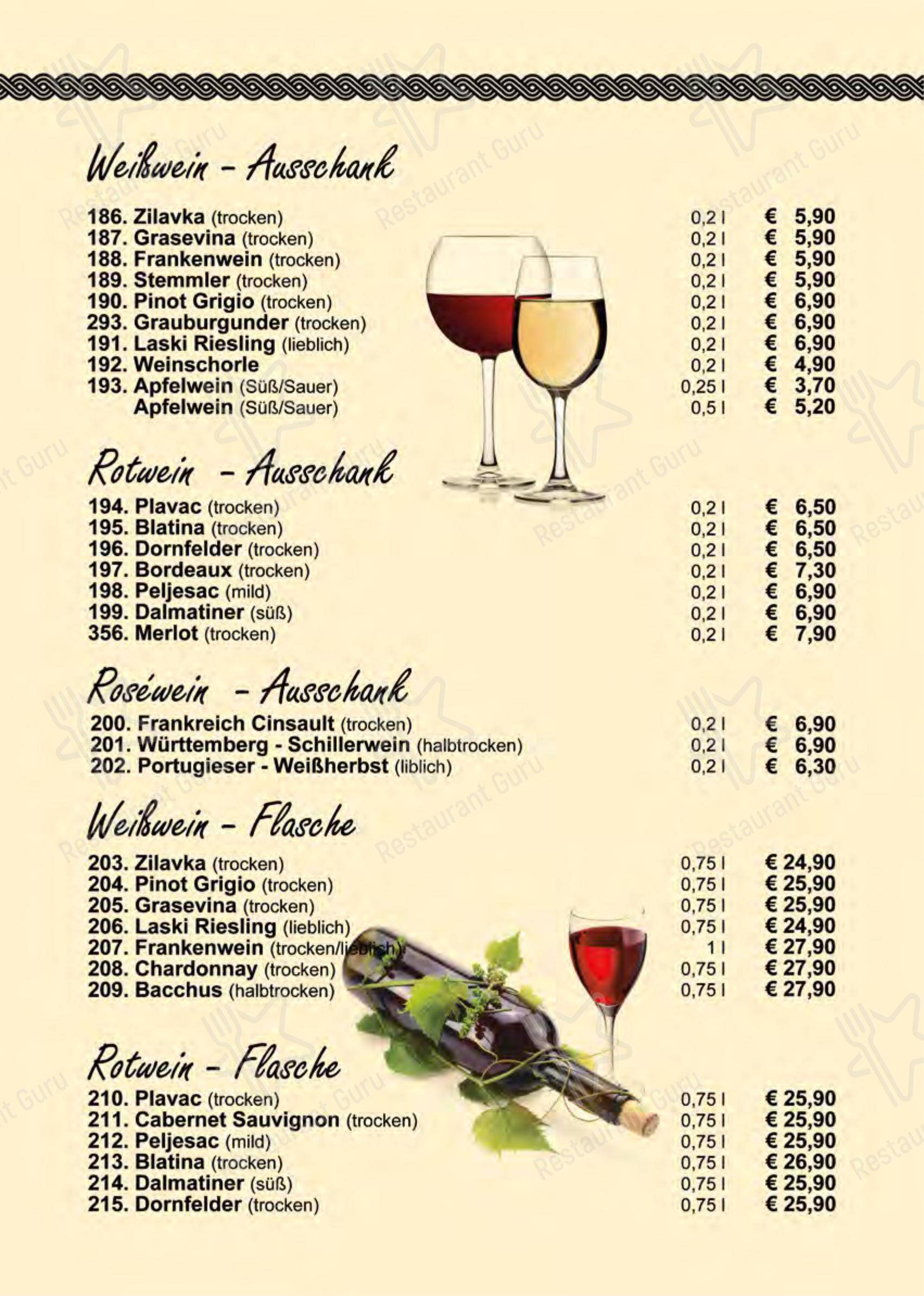 Меню ресторана Restaurant Zagreb