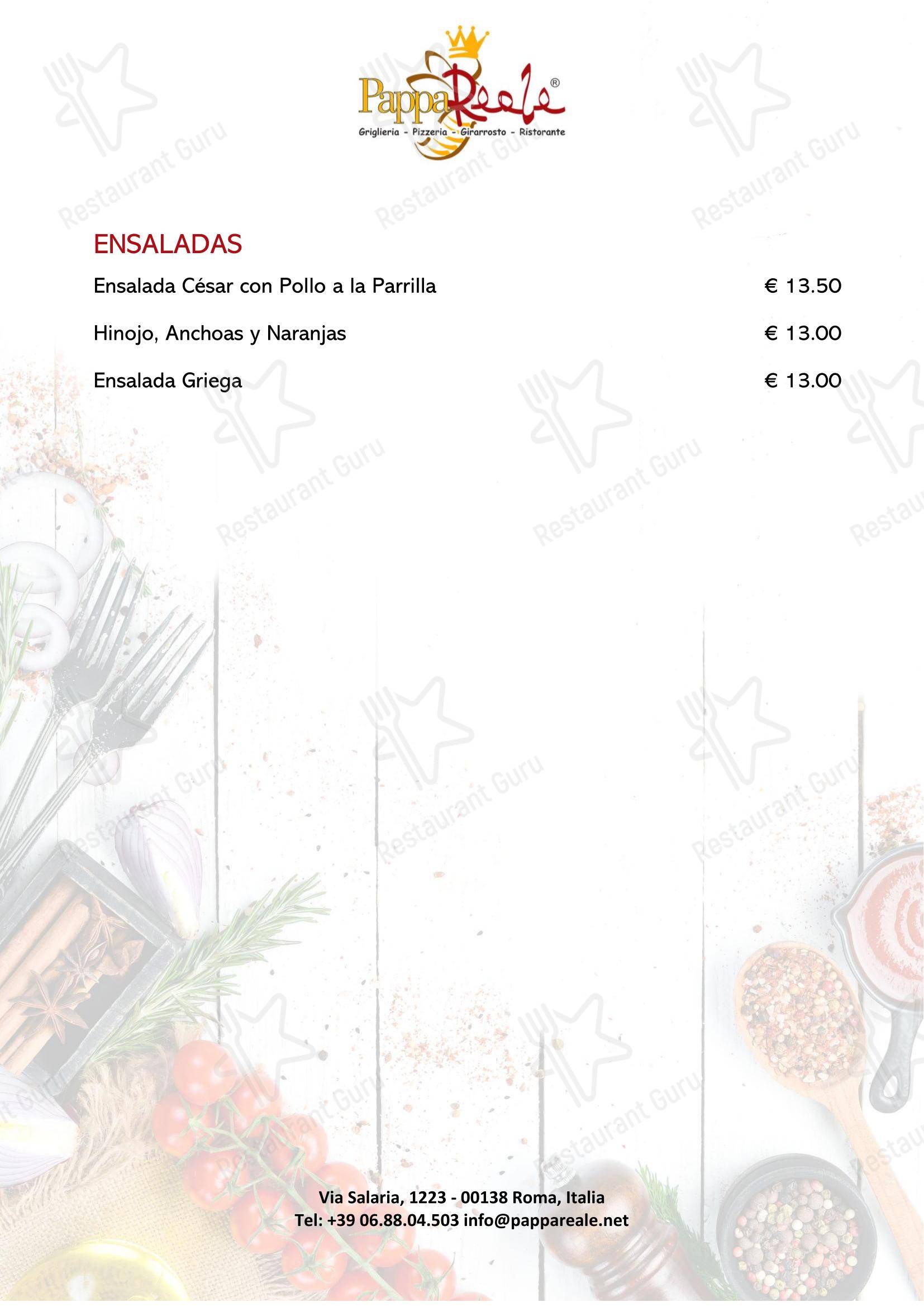 Основное меню пиццерии Ristorante Pizzeria - PappaReale