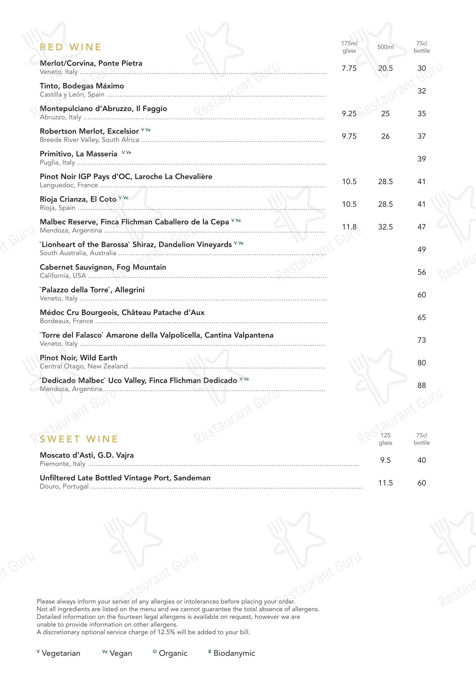 Menu bistro ресторана Square Grill Brasserie Restaurant & Piano Bar Bath