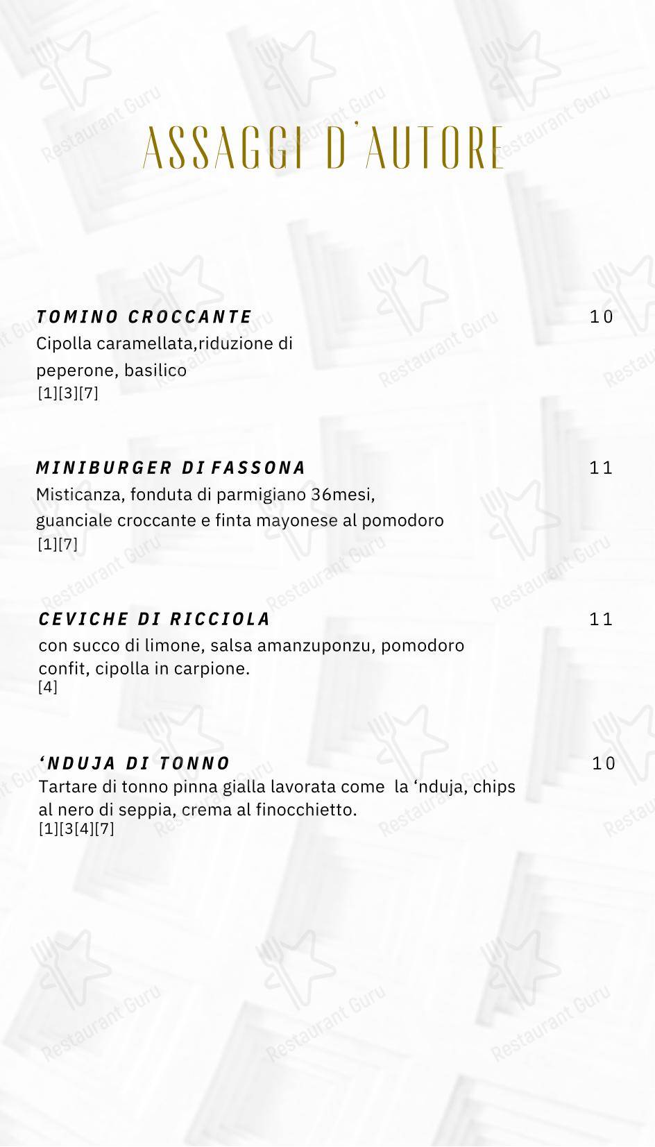 Меню фастфуда The Vista Rooftop Roma Pantheon Terrace Bar & Restaurant