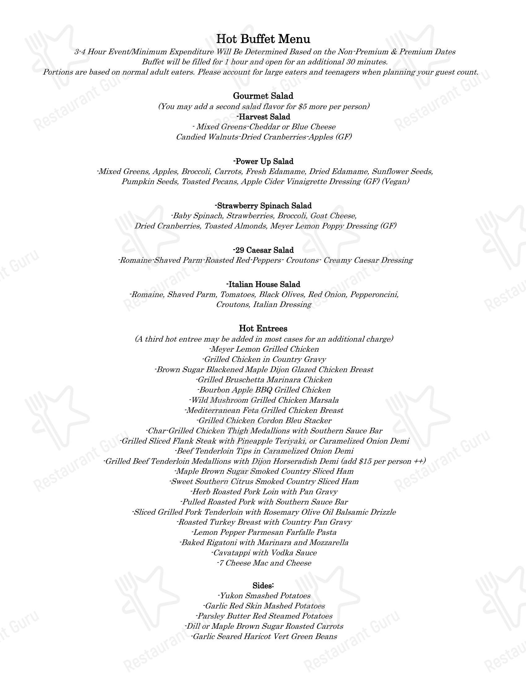 29 Cooks Catering в Эммаусе - Dinner Menu
