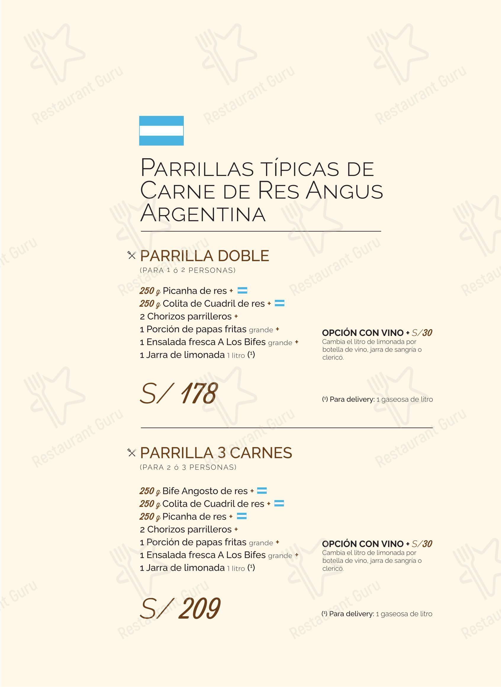 Меню ресторана A LOS BIFES - Parrilla Bar в Лосе Оливос