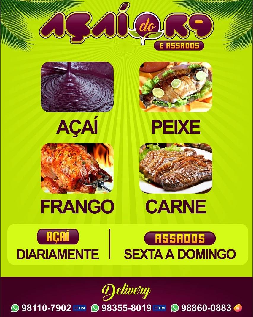 Açaí do R9 e Assados. меню