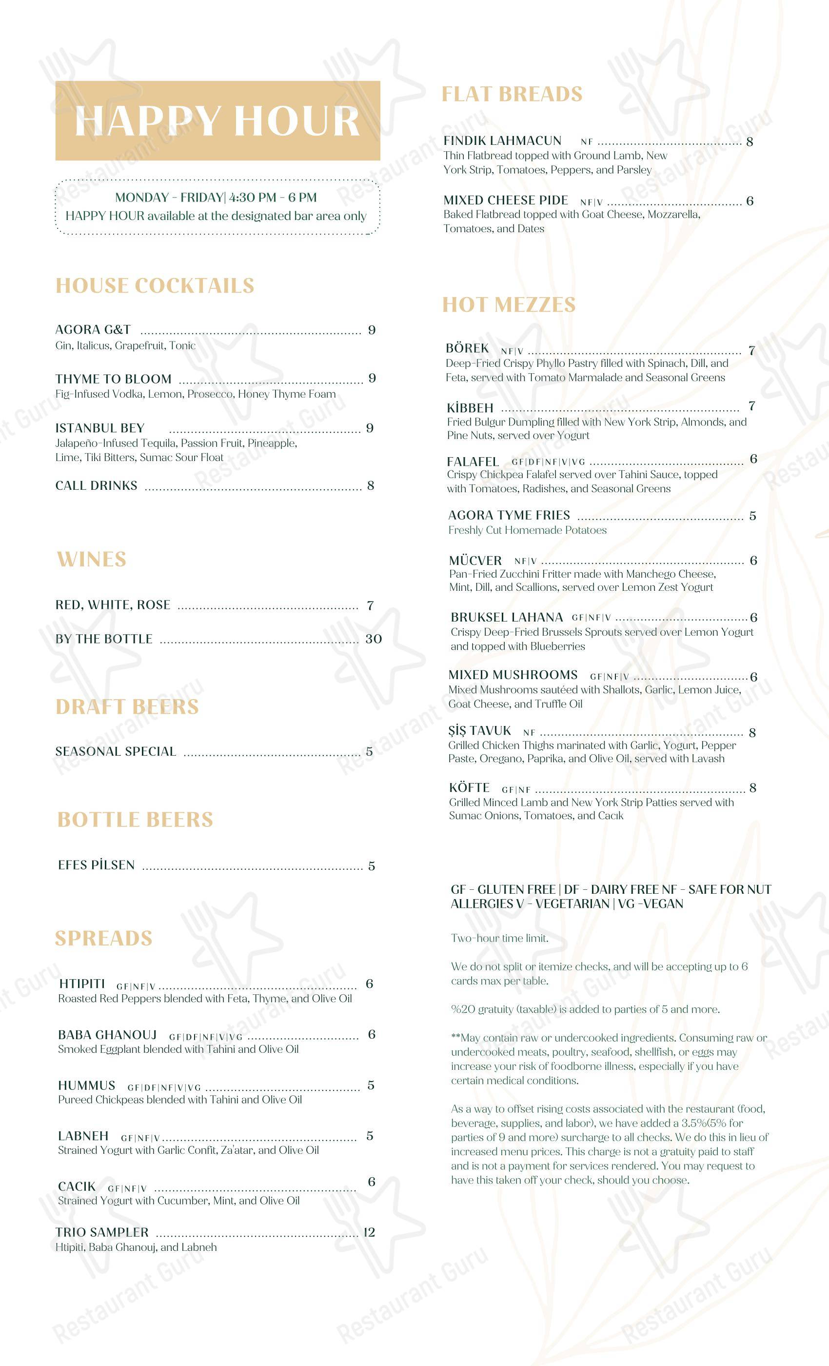 Меню паба и бара Agora Tysons Mediterranean Restaurant - Breakfast Menu