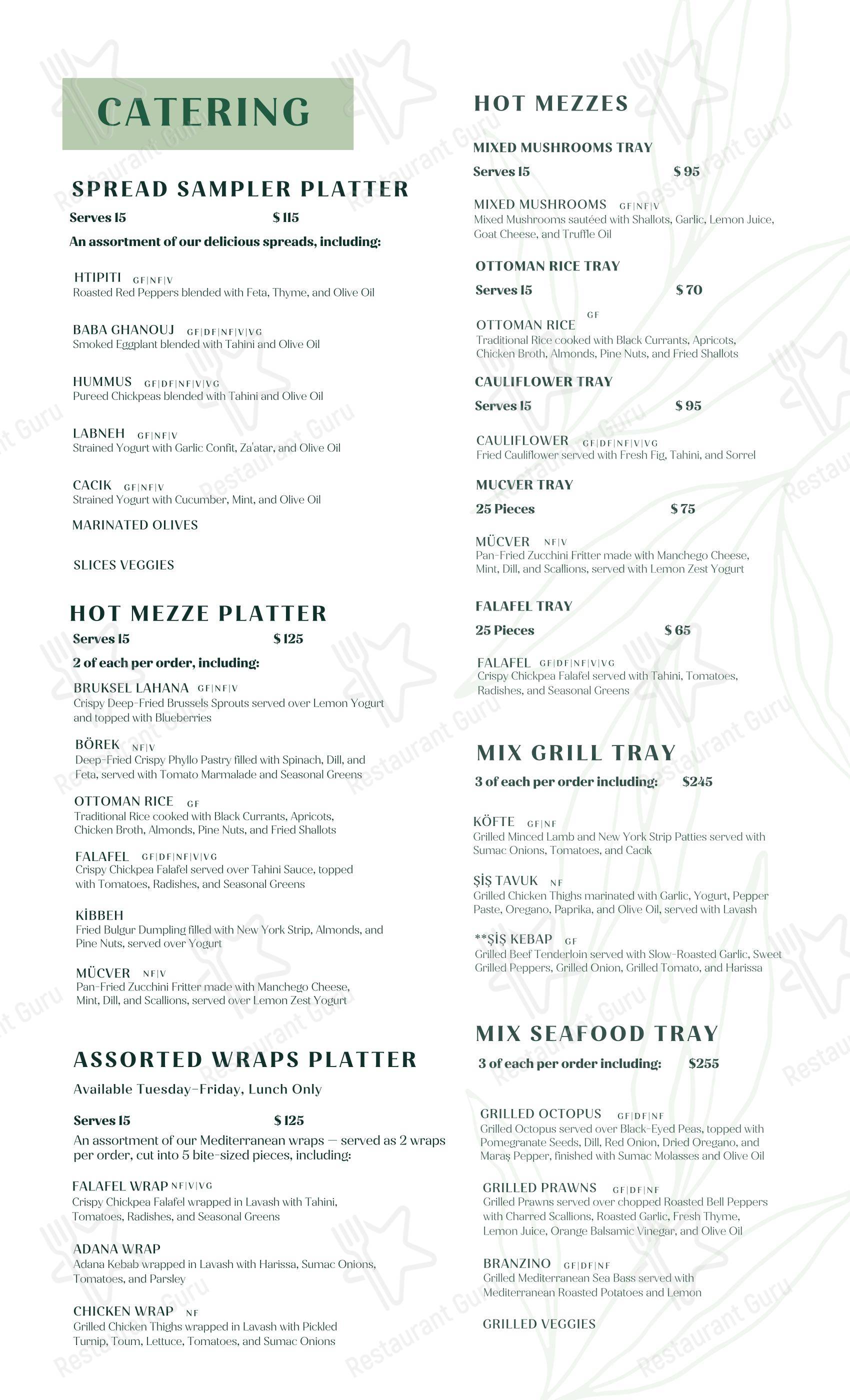 Catering Menu паба и бара Agora Tysons Mediterranean Restaurant в Маклине