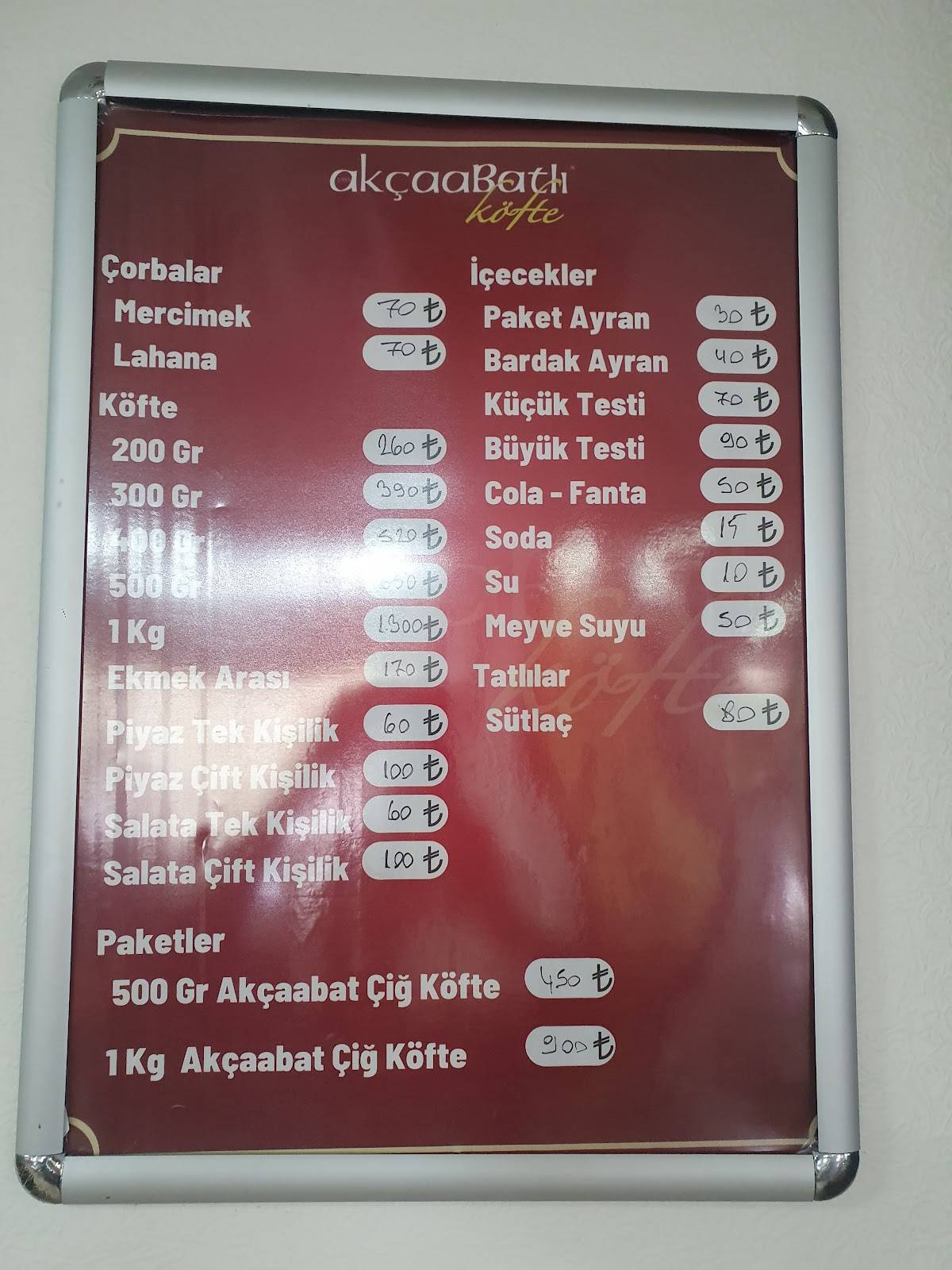 Akcaabatli Kofte меню