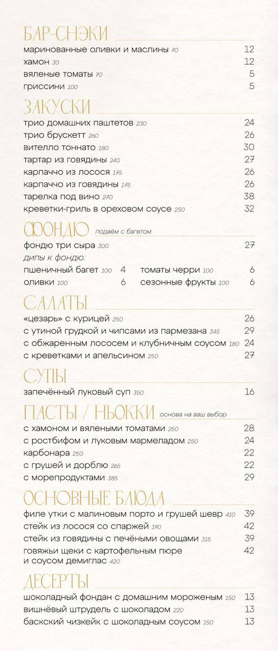 Алхимия меню