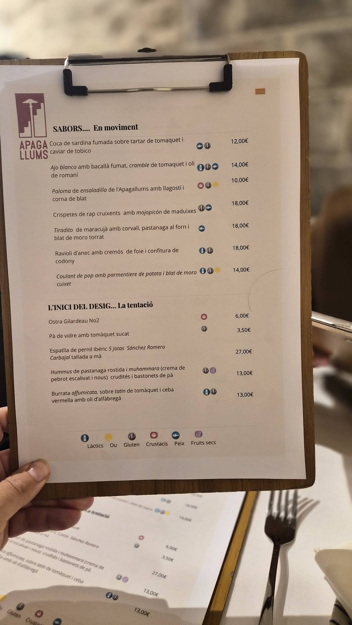 Apagallums Racó Gastronòmic меню