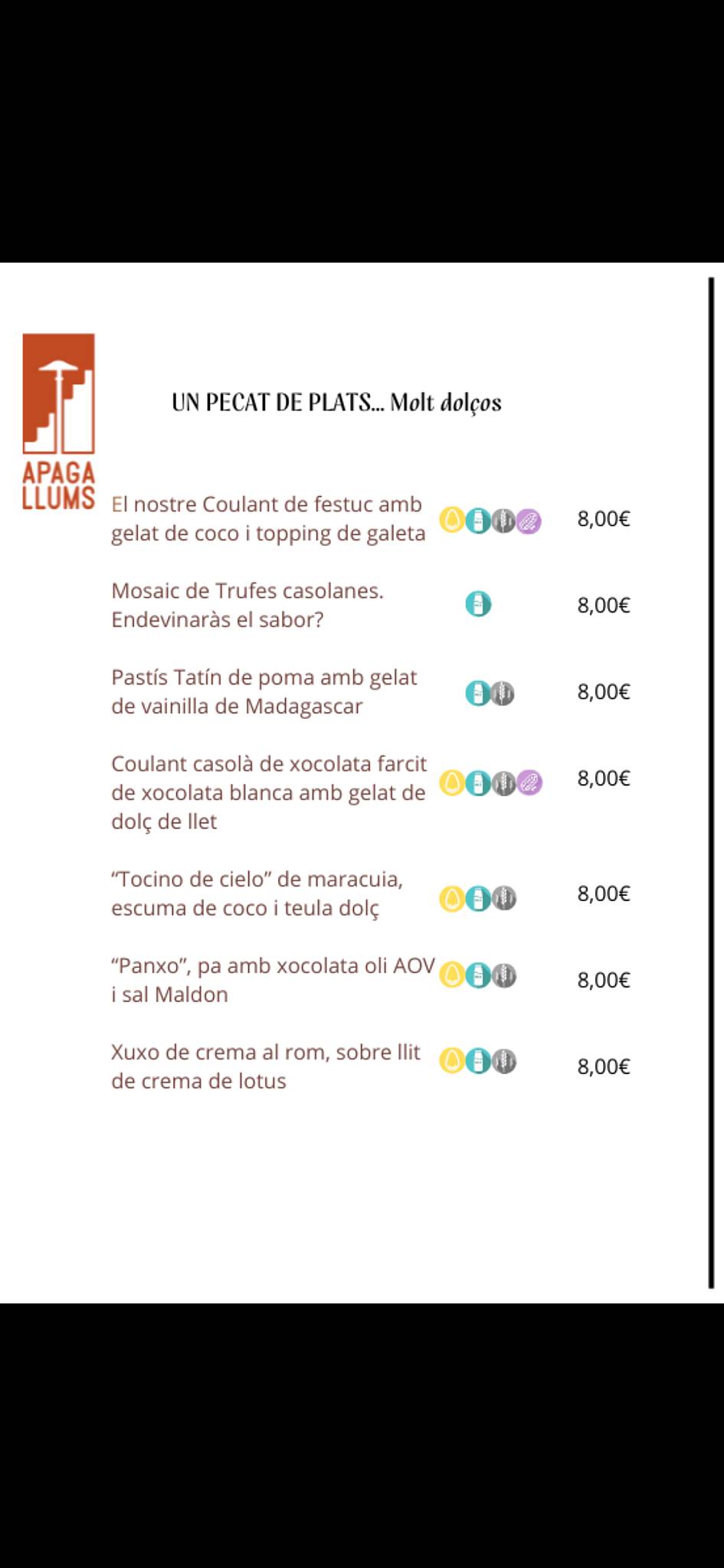 Apagallums Racó Gastronòmic меню