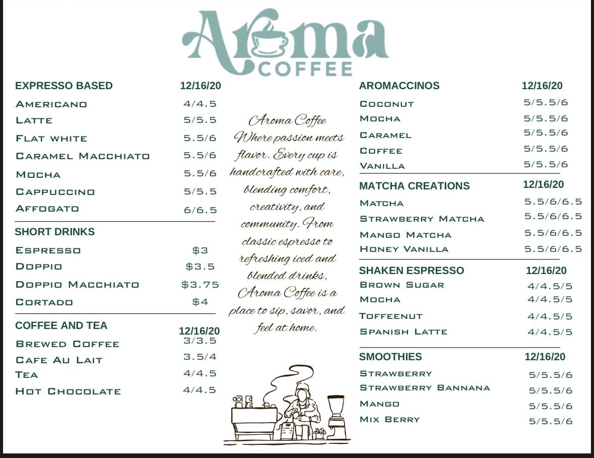 Aroma Coffee Shop меню