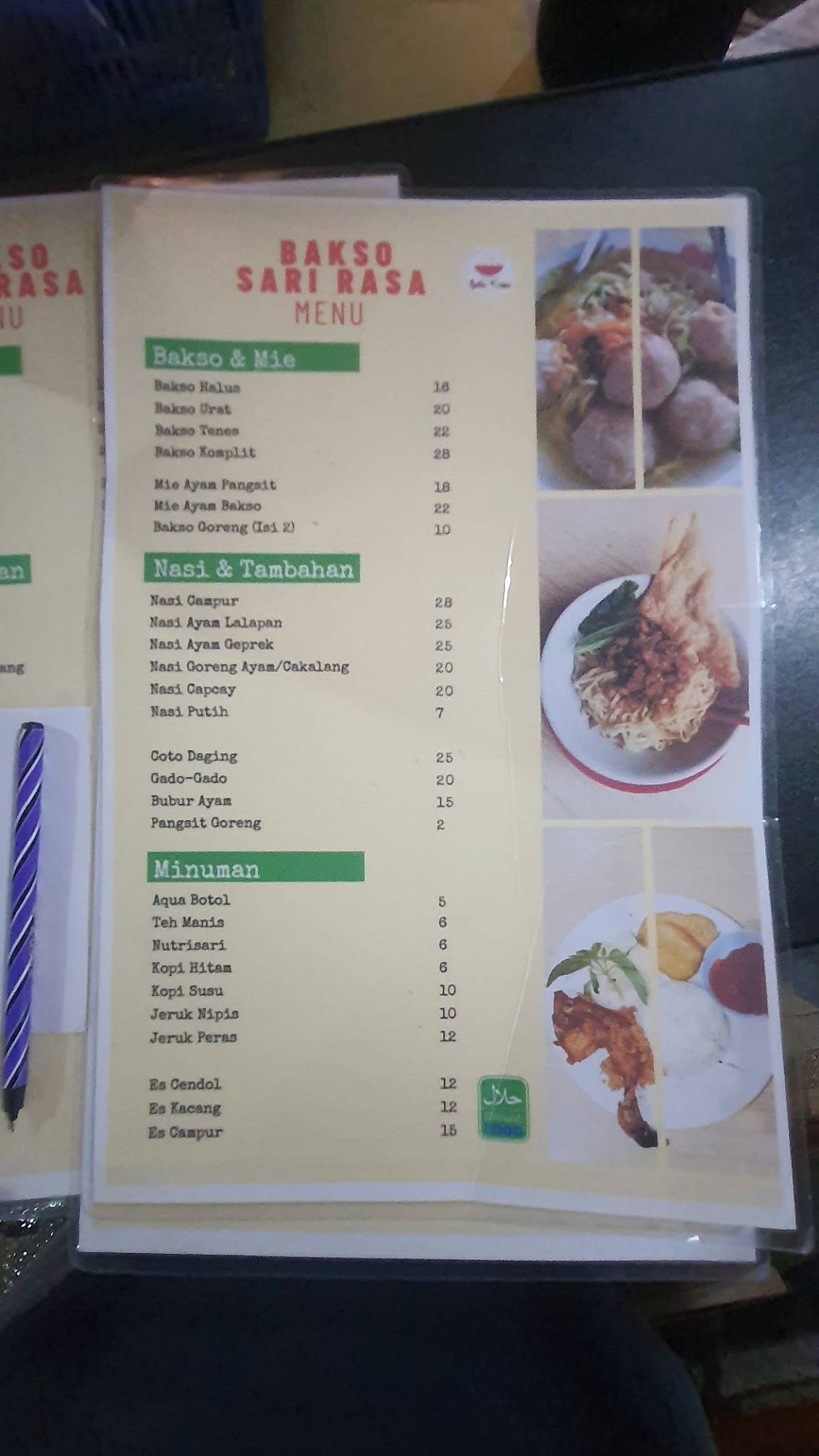 BAKSO SARI RASA меню