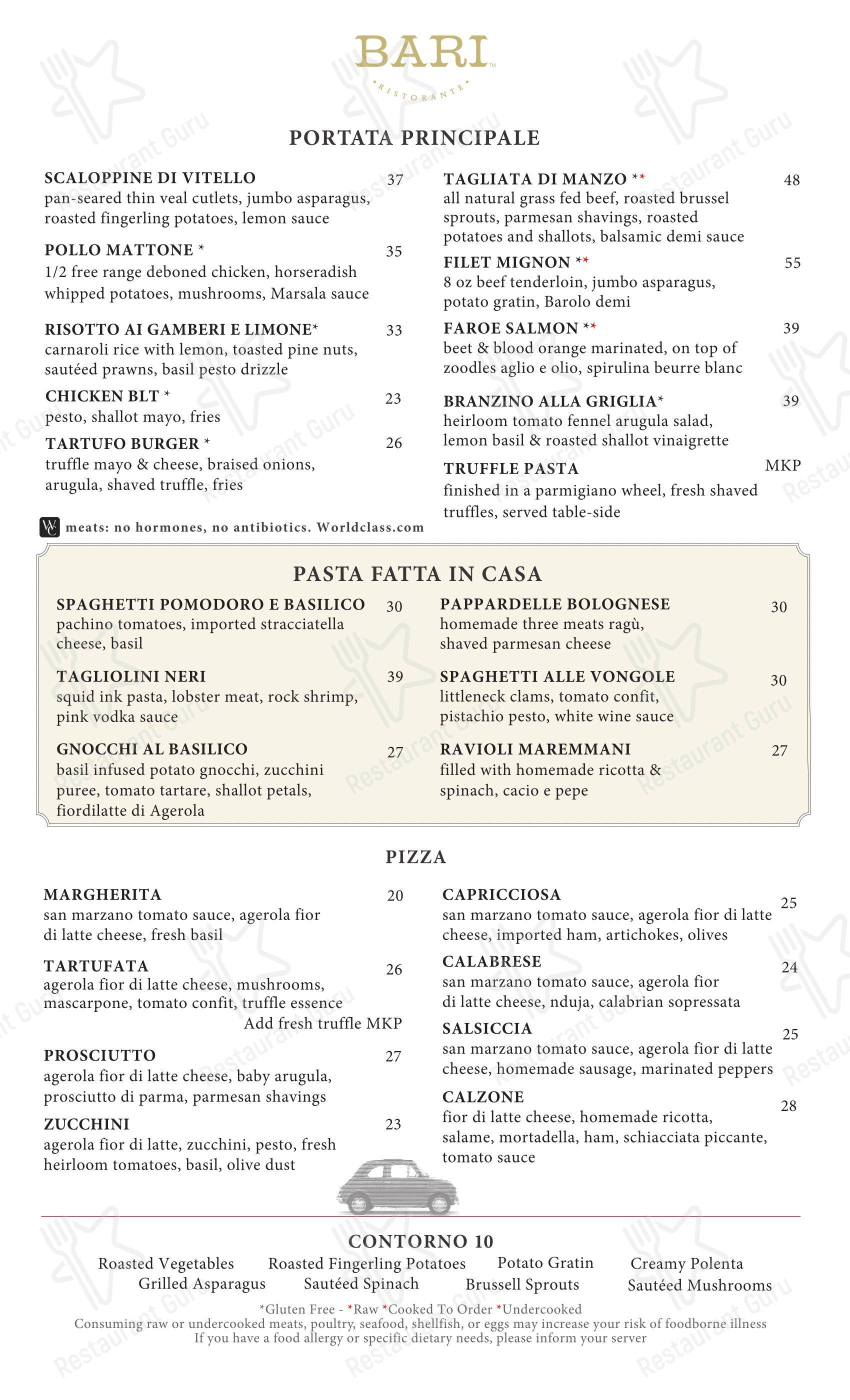 Меню паба и бара BARI Ristorante - Коктейльная карта
