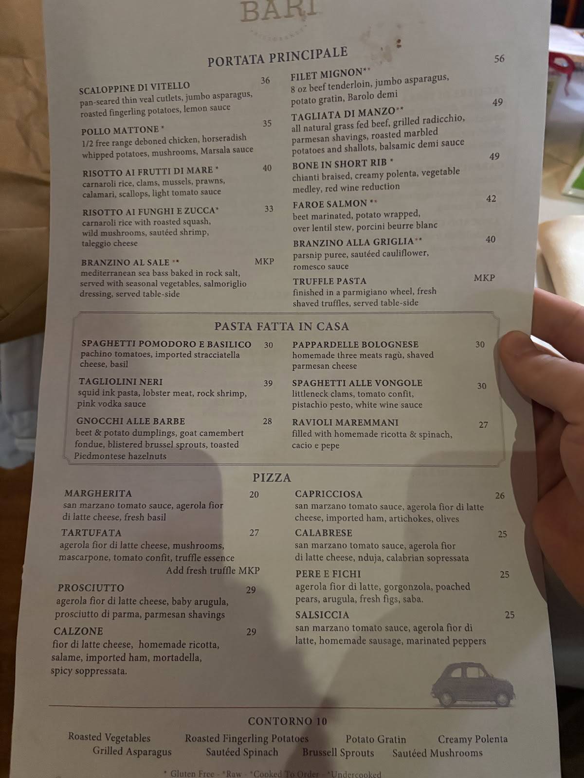 BARI Ristorante меню