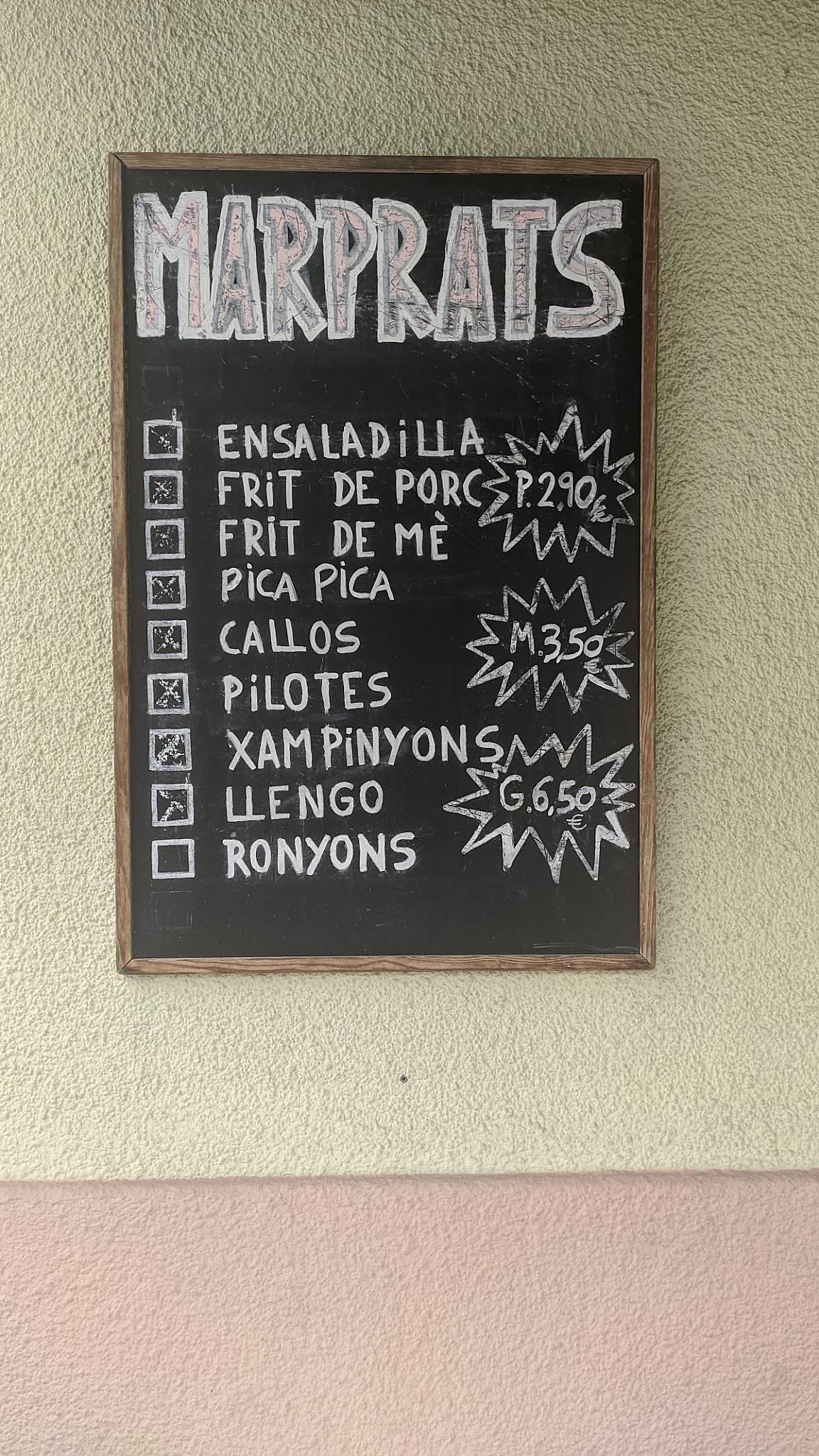Bar Marprats меню