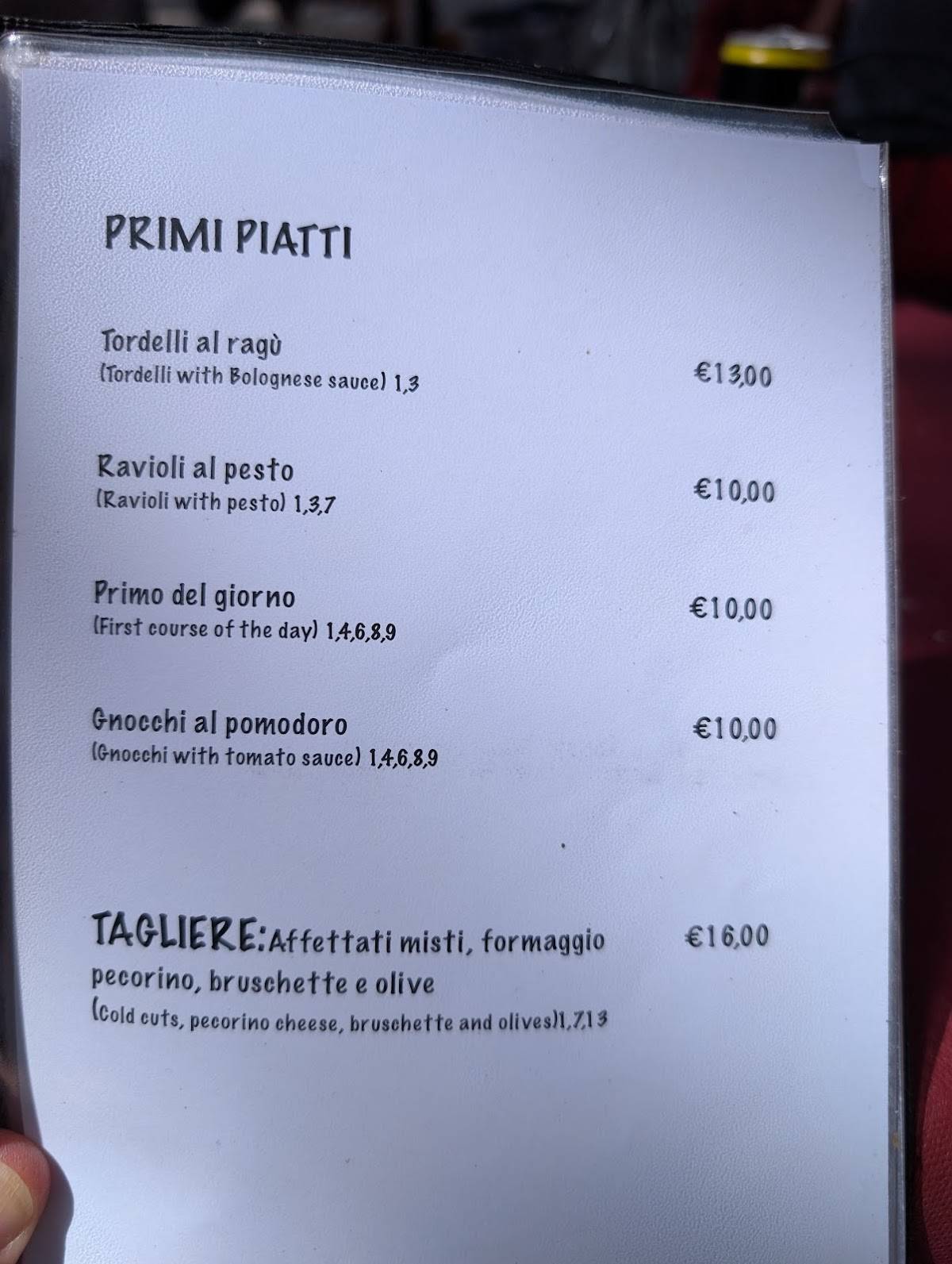 Bar Pacini меню