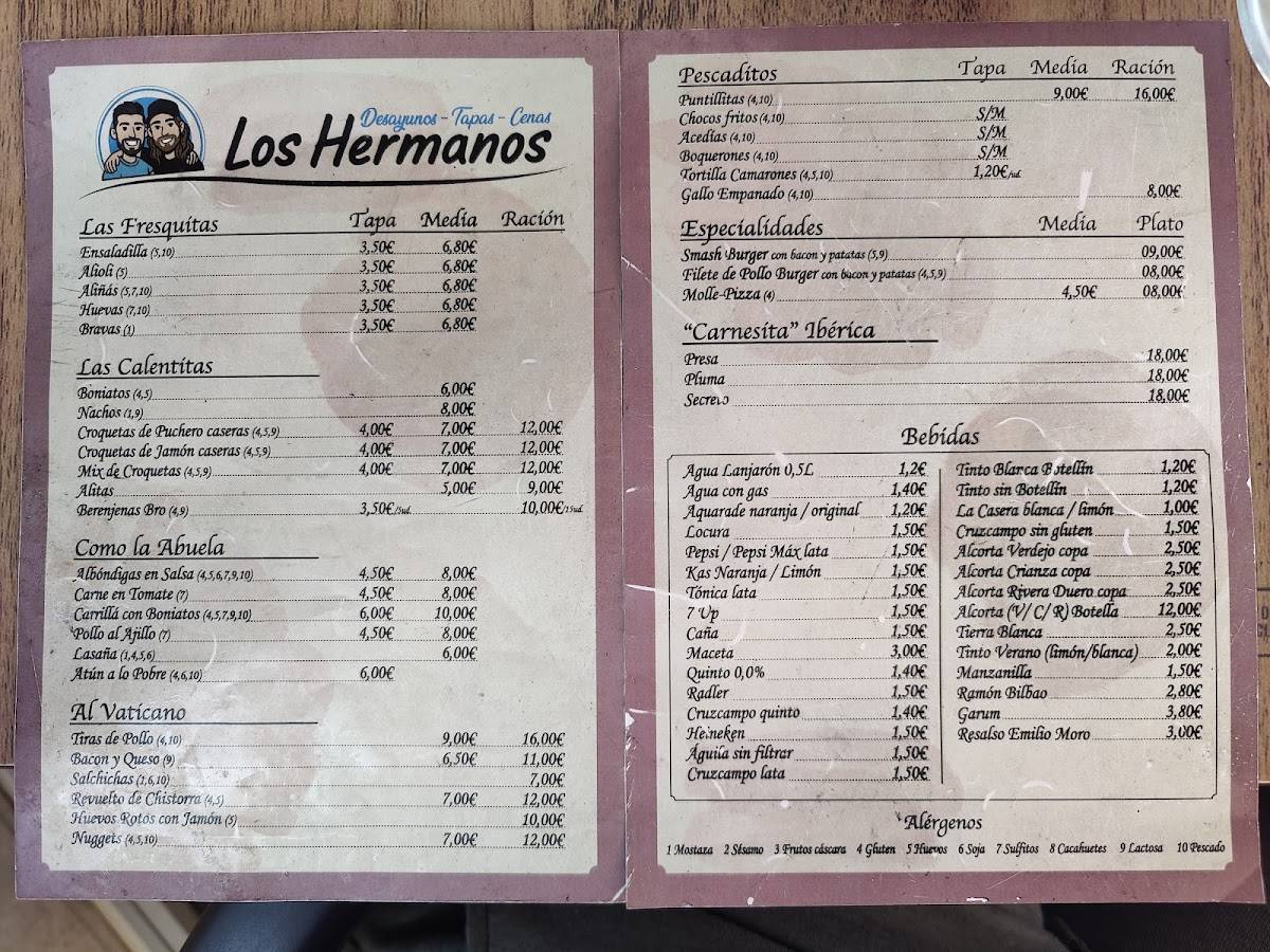 Bar los Hermanos меню