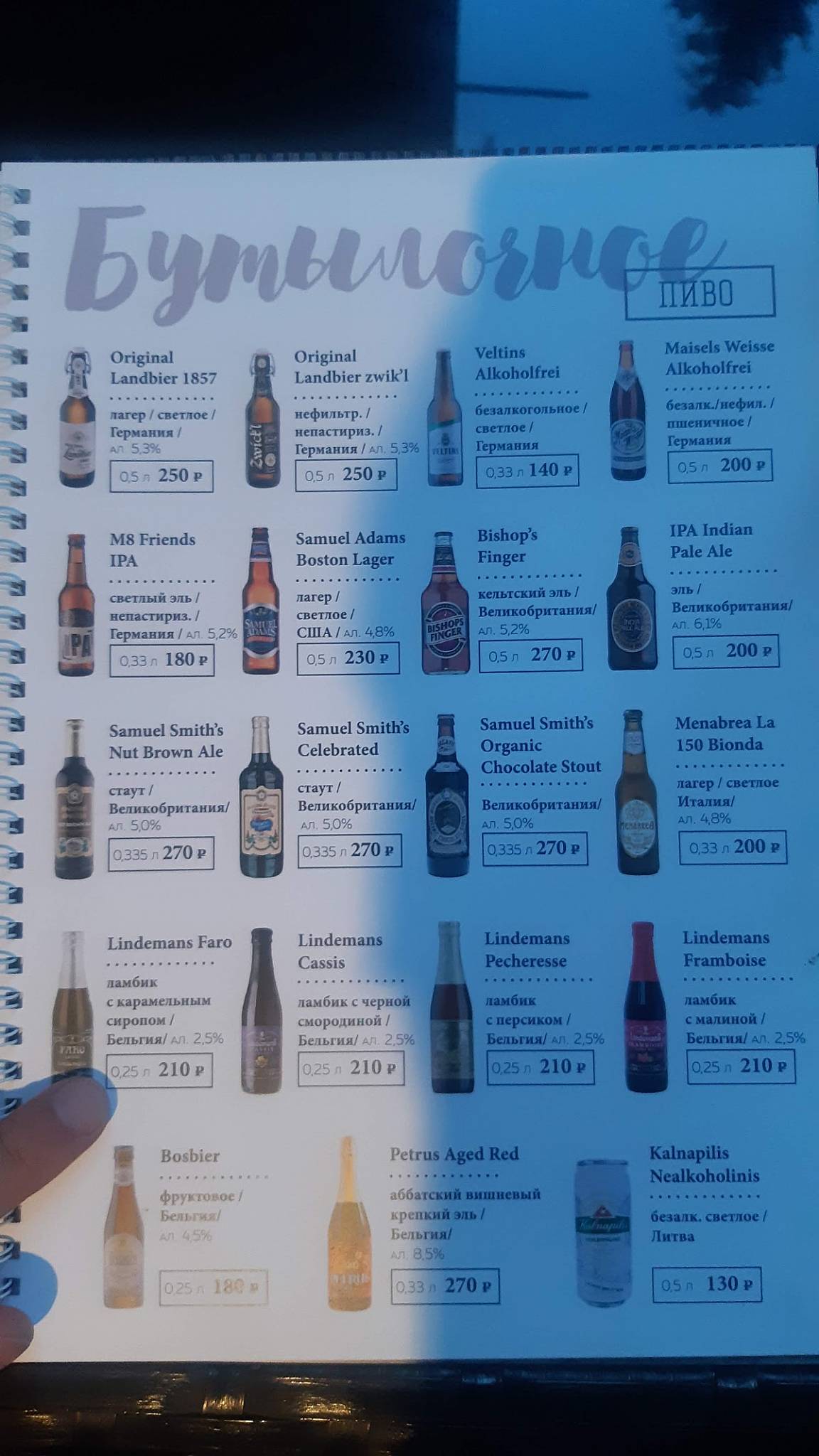 Гамбринус меню