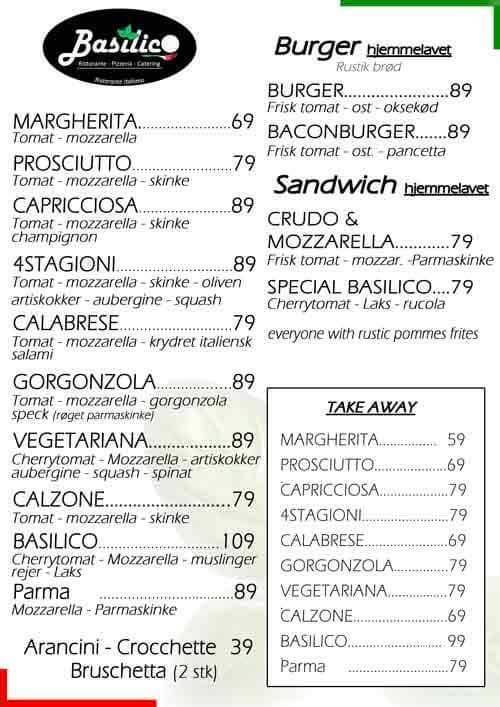 Basilico Italian Restaurant & Pizzeria меню