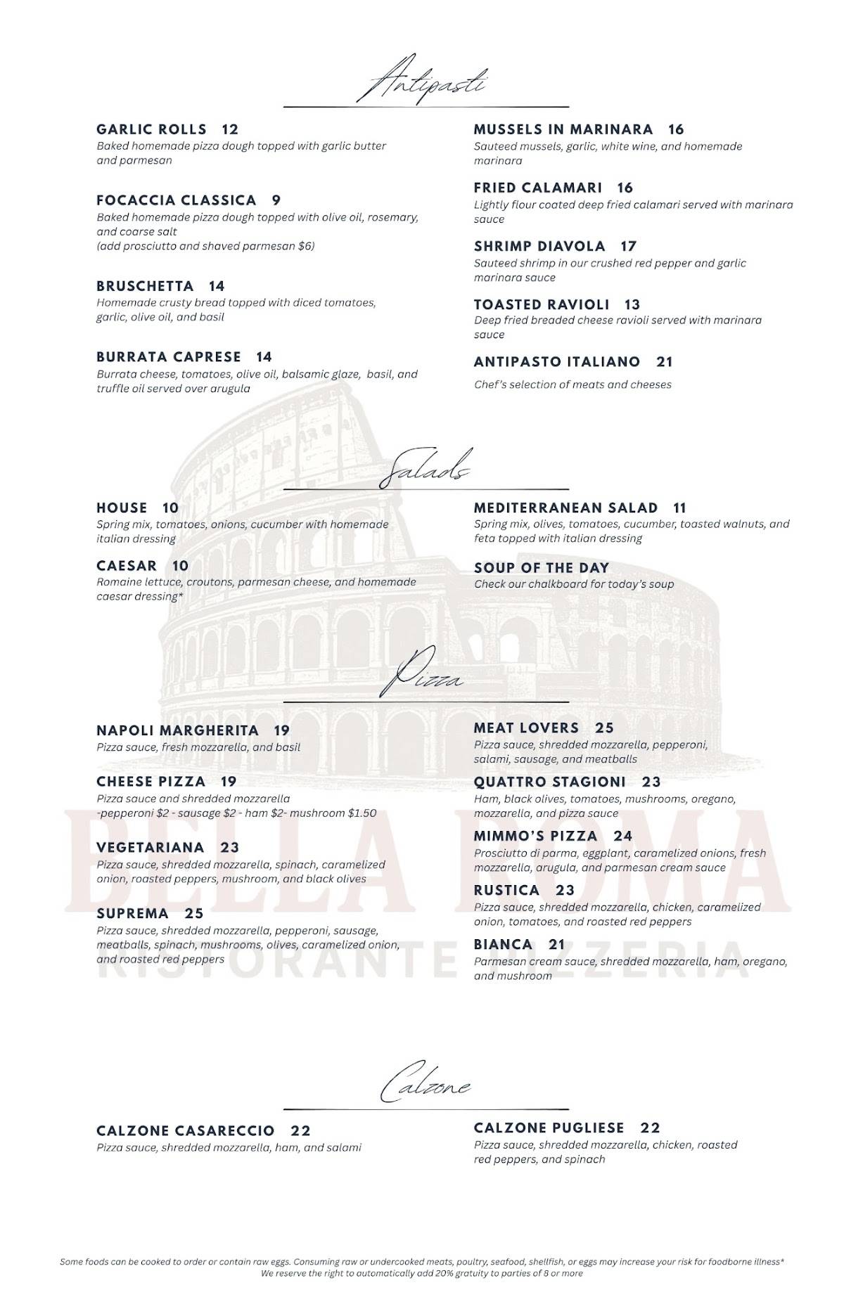 Bella Roma Ristorante Pizzeria меню