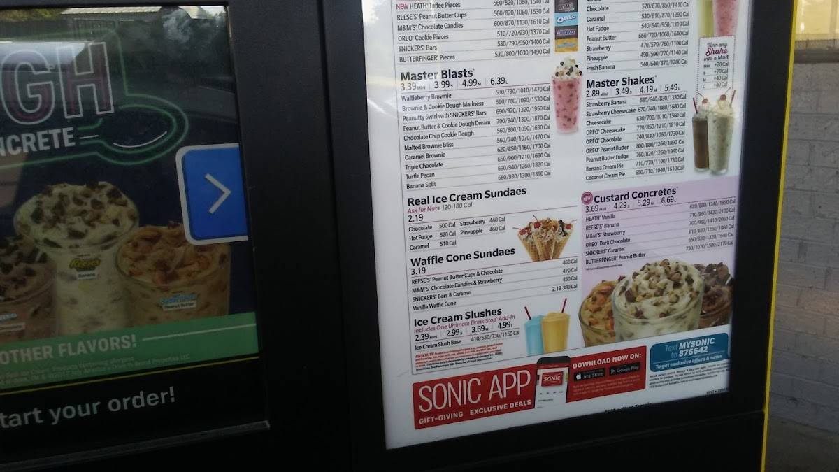 Sonic Drive-In меню