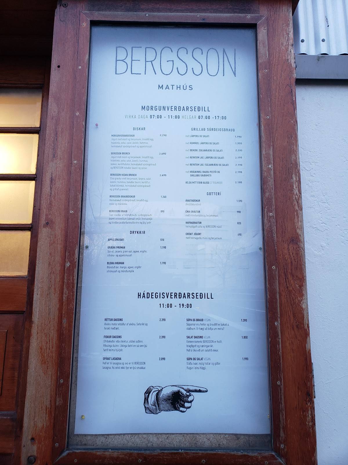 Bergsson Mathús меню