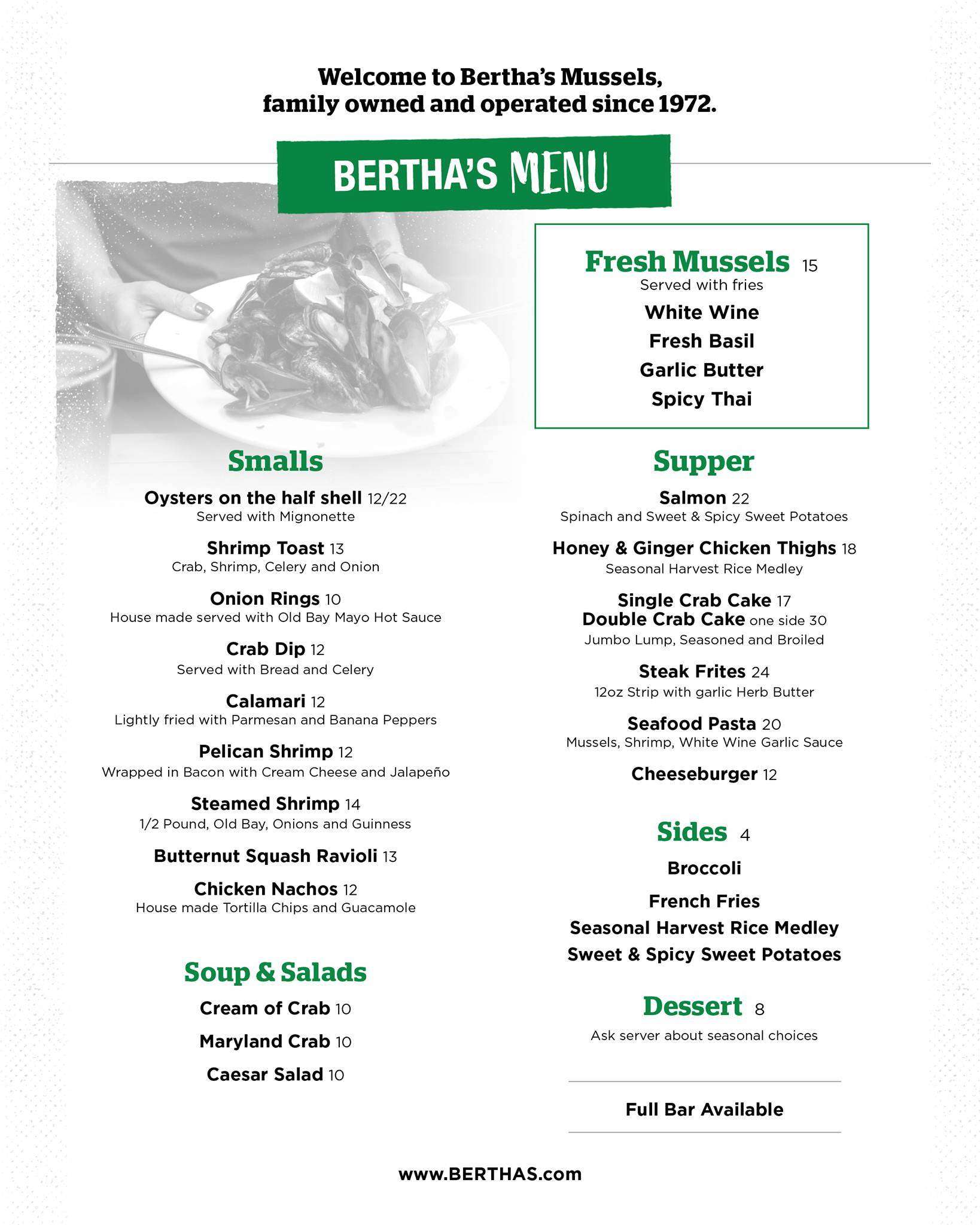 Bertha's меню