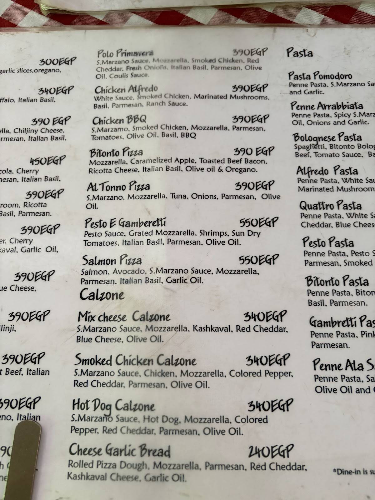 Bitonto Ristorante Hurghada меню