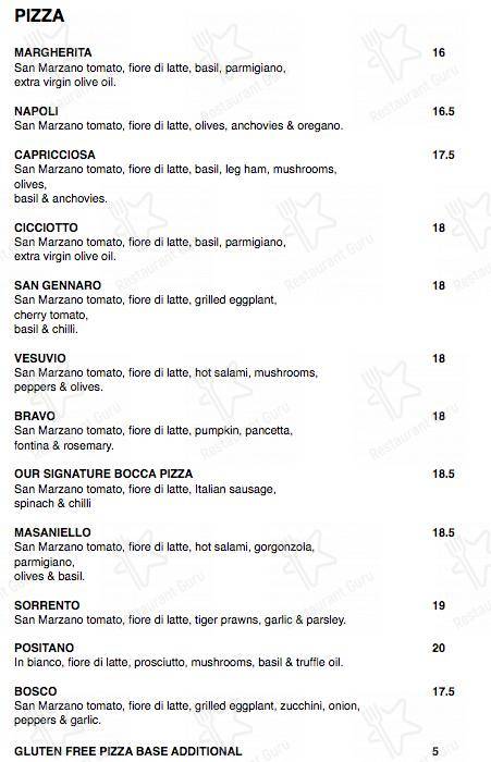 Bocca Cafe È Bar меню