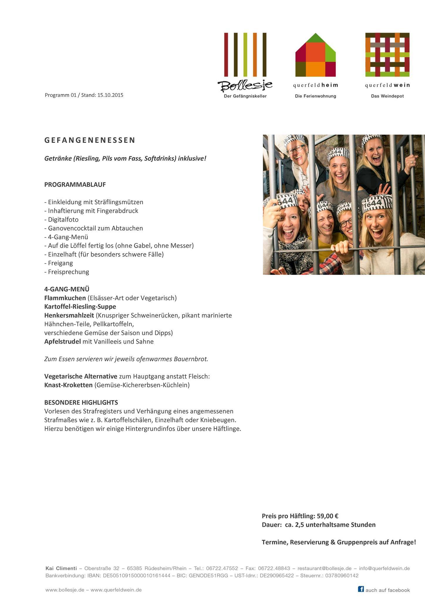 Bollesje – Das Gefängnisrestaurant меню