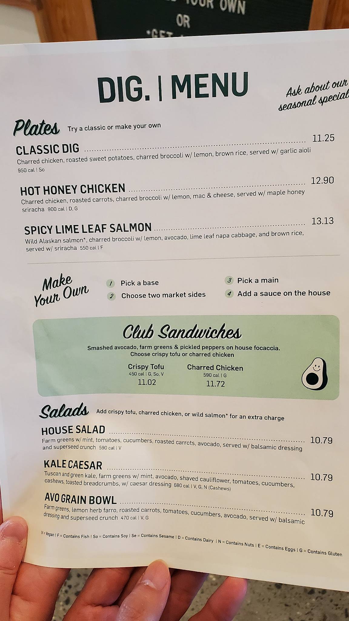 Dig Inn меню