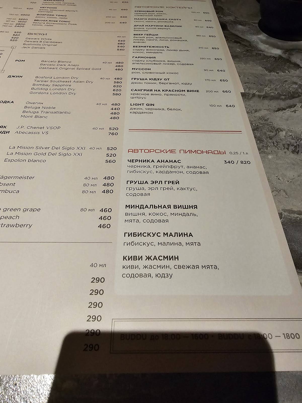Buddu Lounge меню