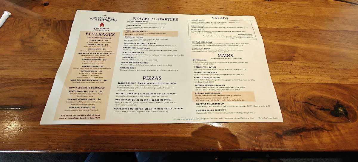 Buffalo Wing Factory меню