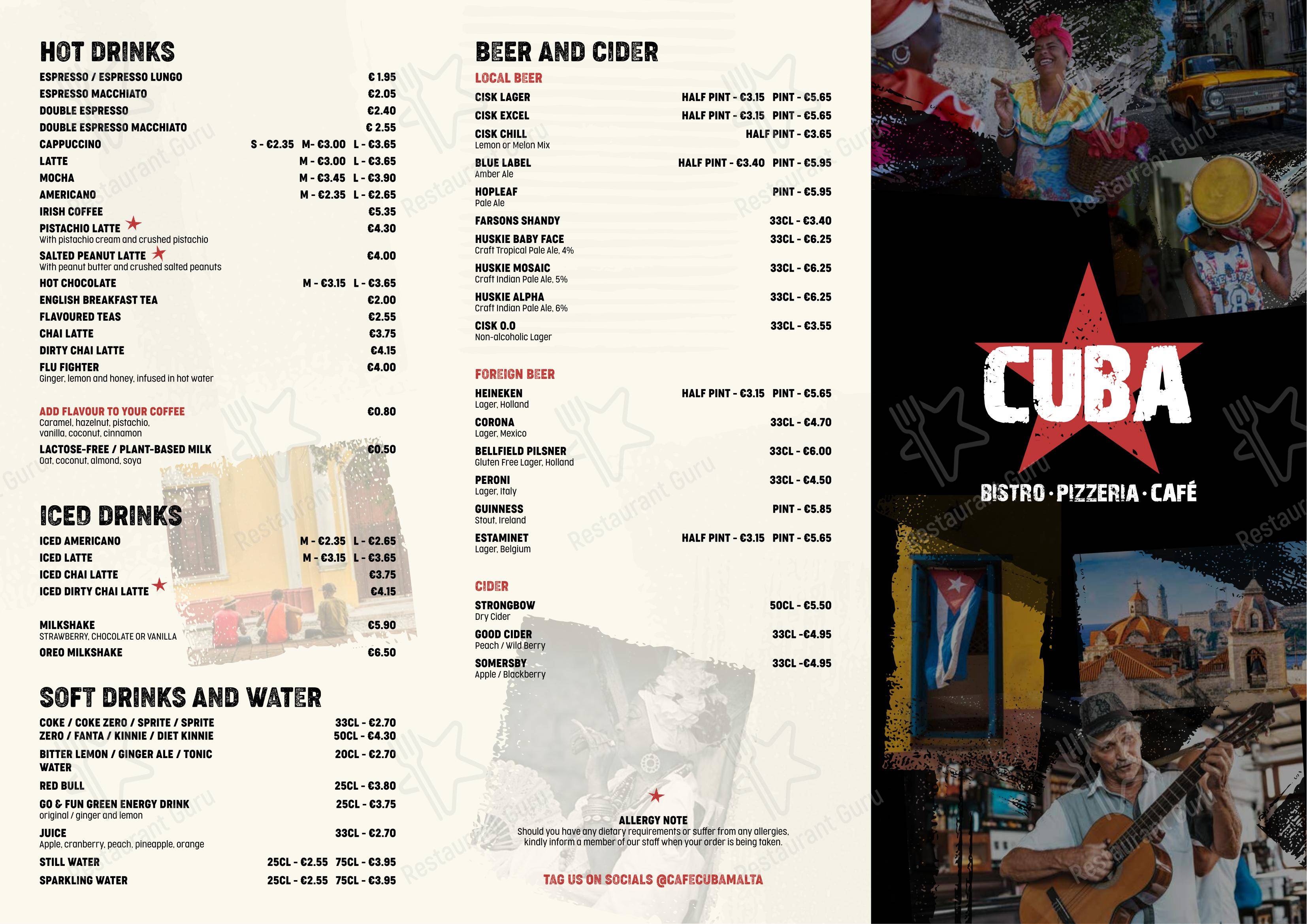 Меню пиццерии CUBA PAMA Shopping Village, Mosta - 菜单