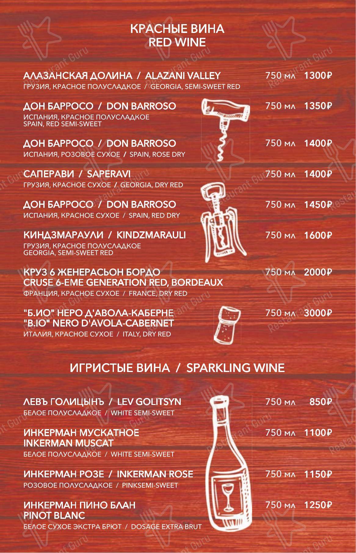 Меню напитков ресторана Бородино в Санкт-Петербурге