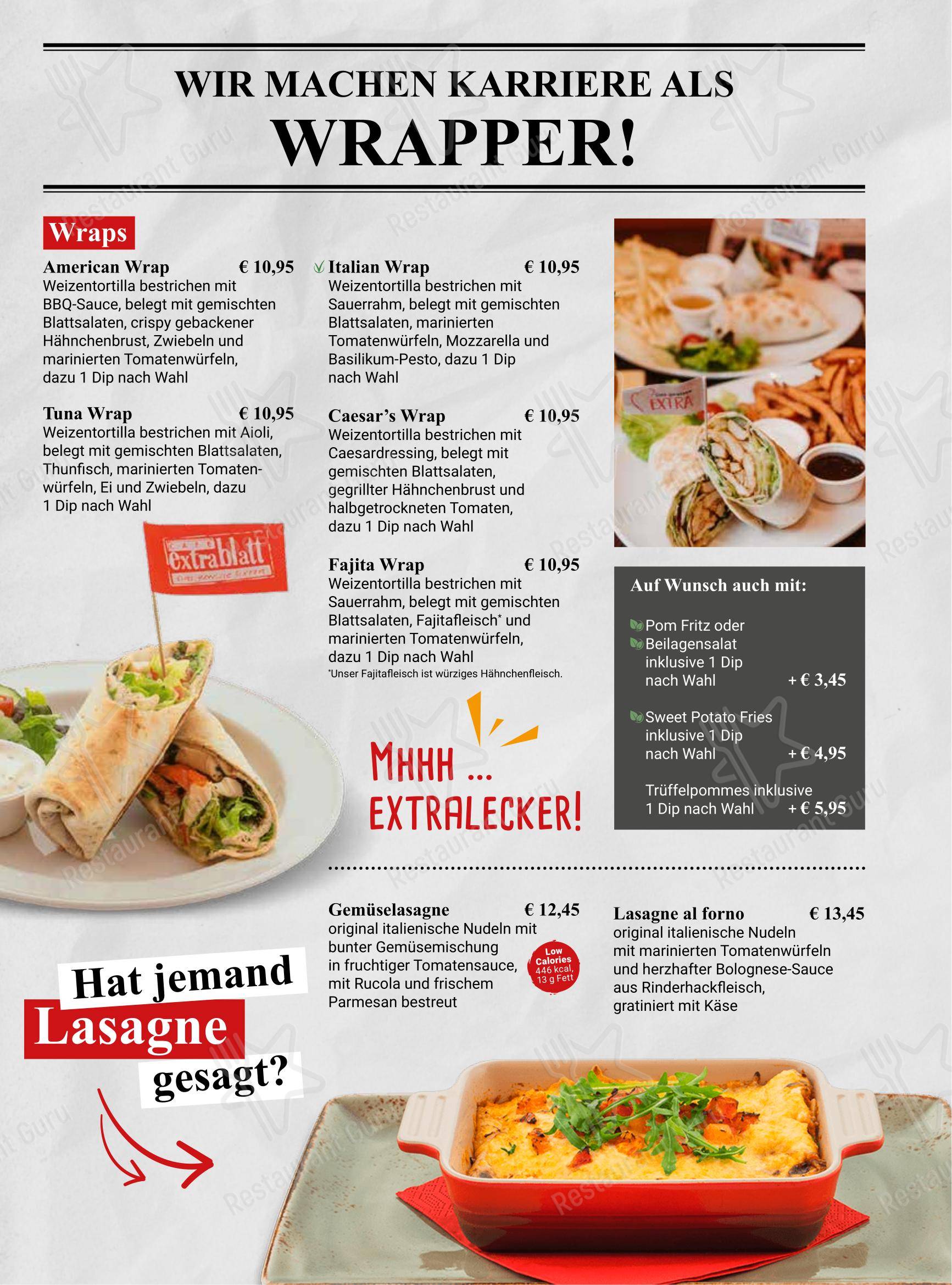 Меню кафе Cafe Extrablatt - Меню