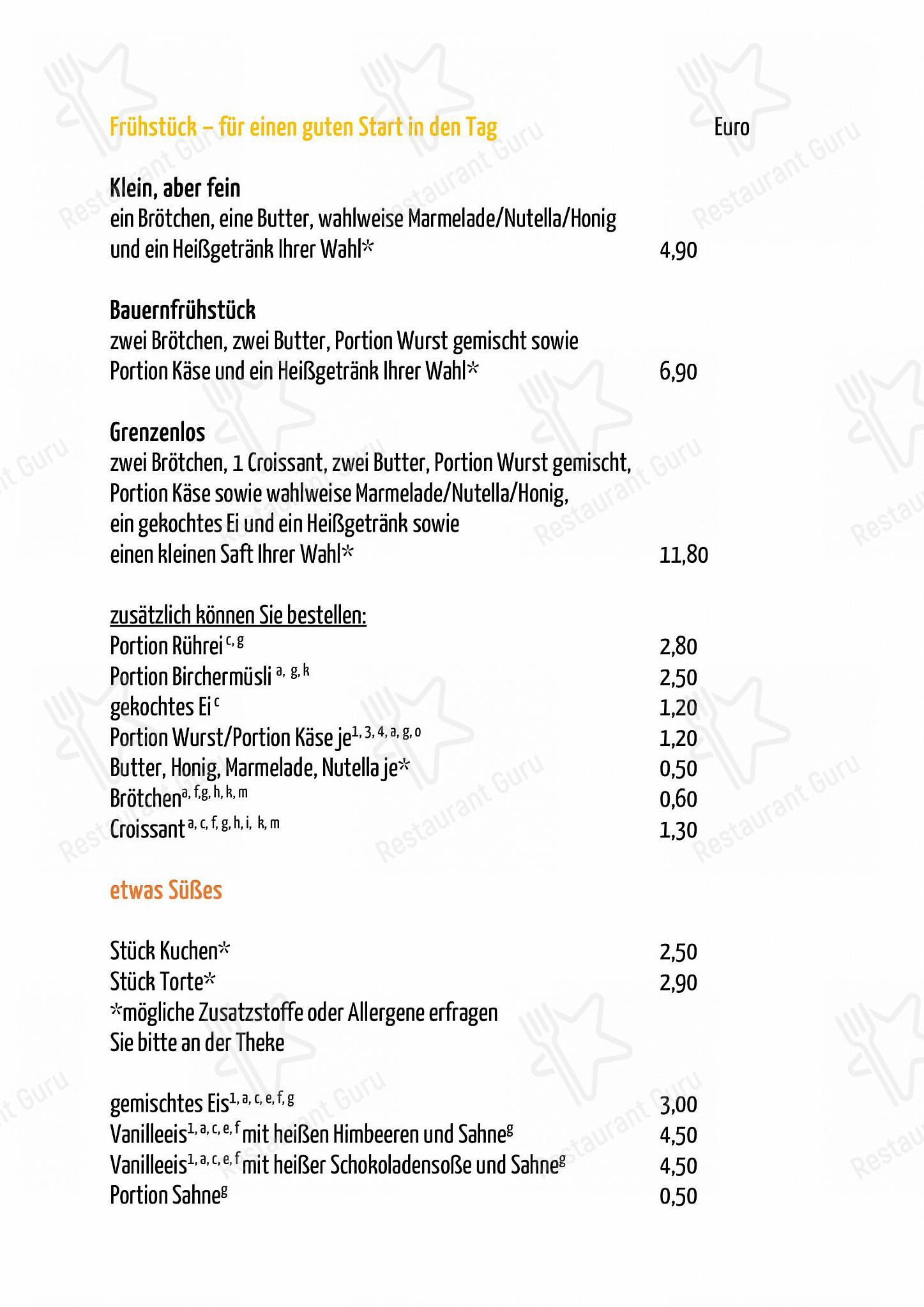 菜单 кафе Café grenzenlos в Райнфельдене