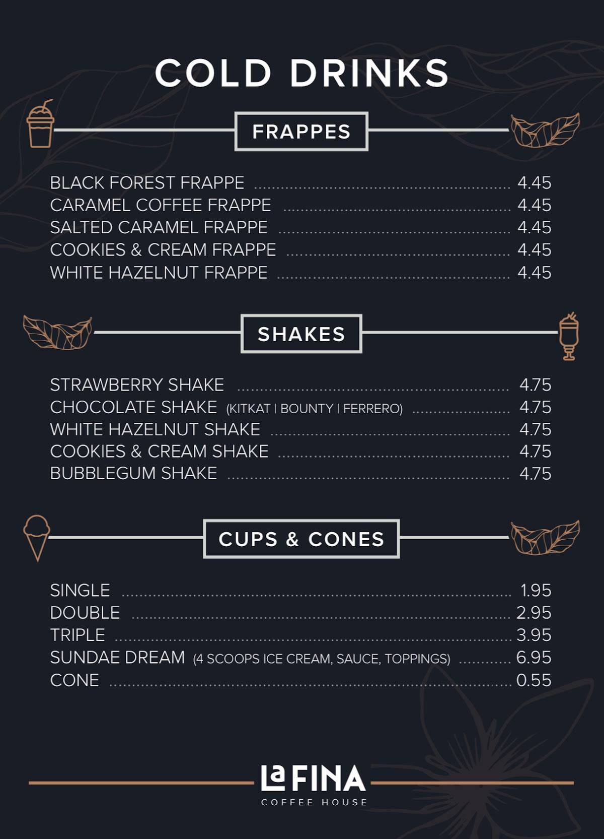 Cafe La Fina меню