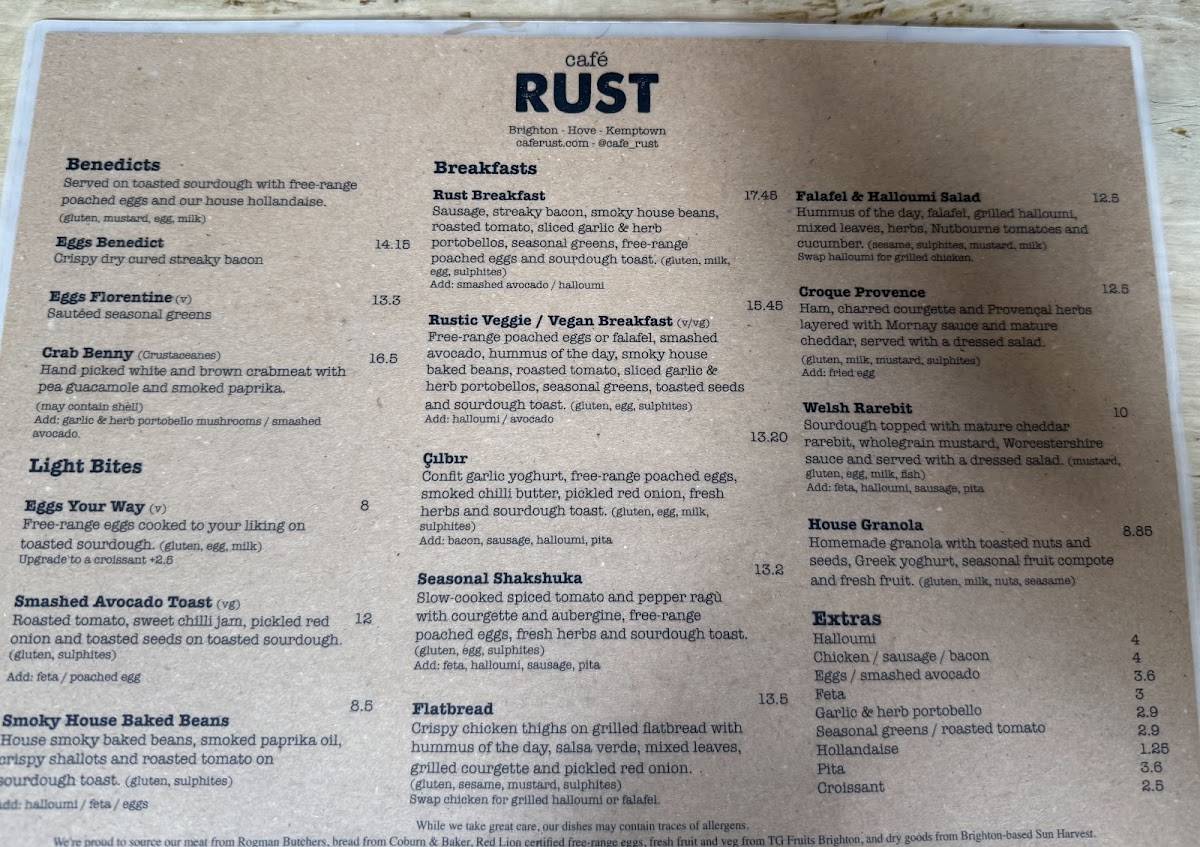 Cafe Rust Brighton меню