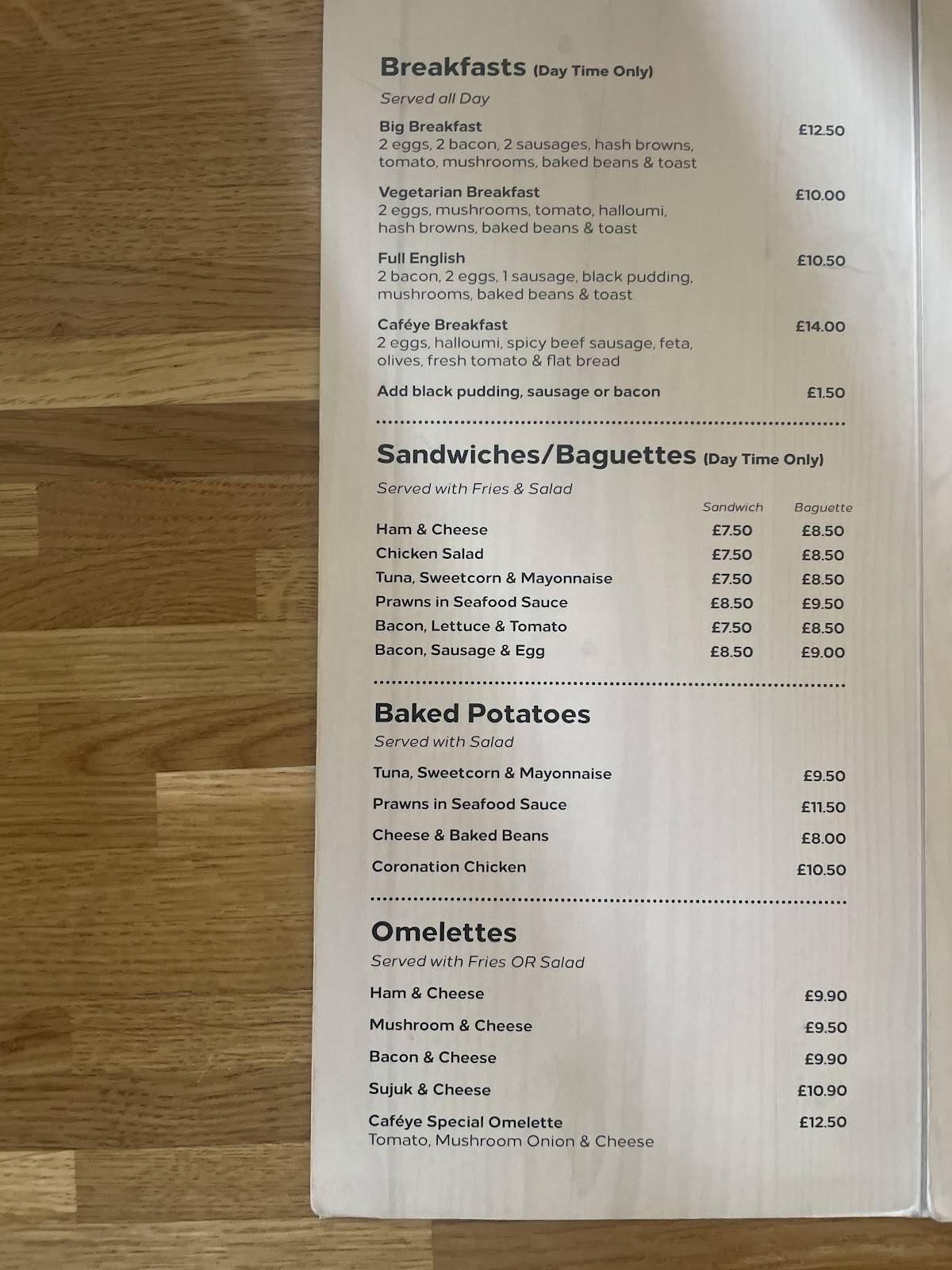 Caféye меню