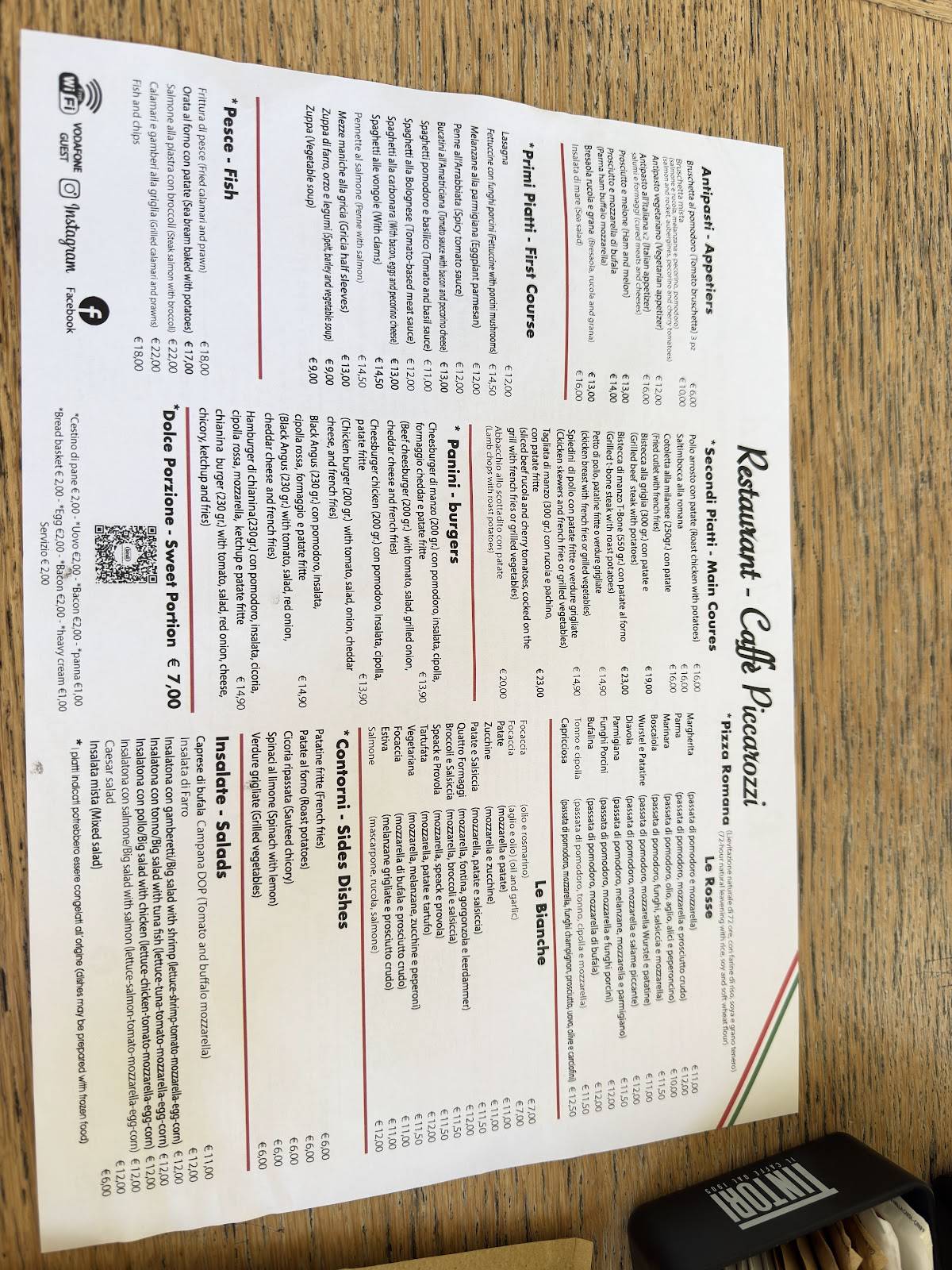 Caffè Piccarozzi меню