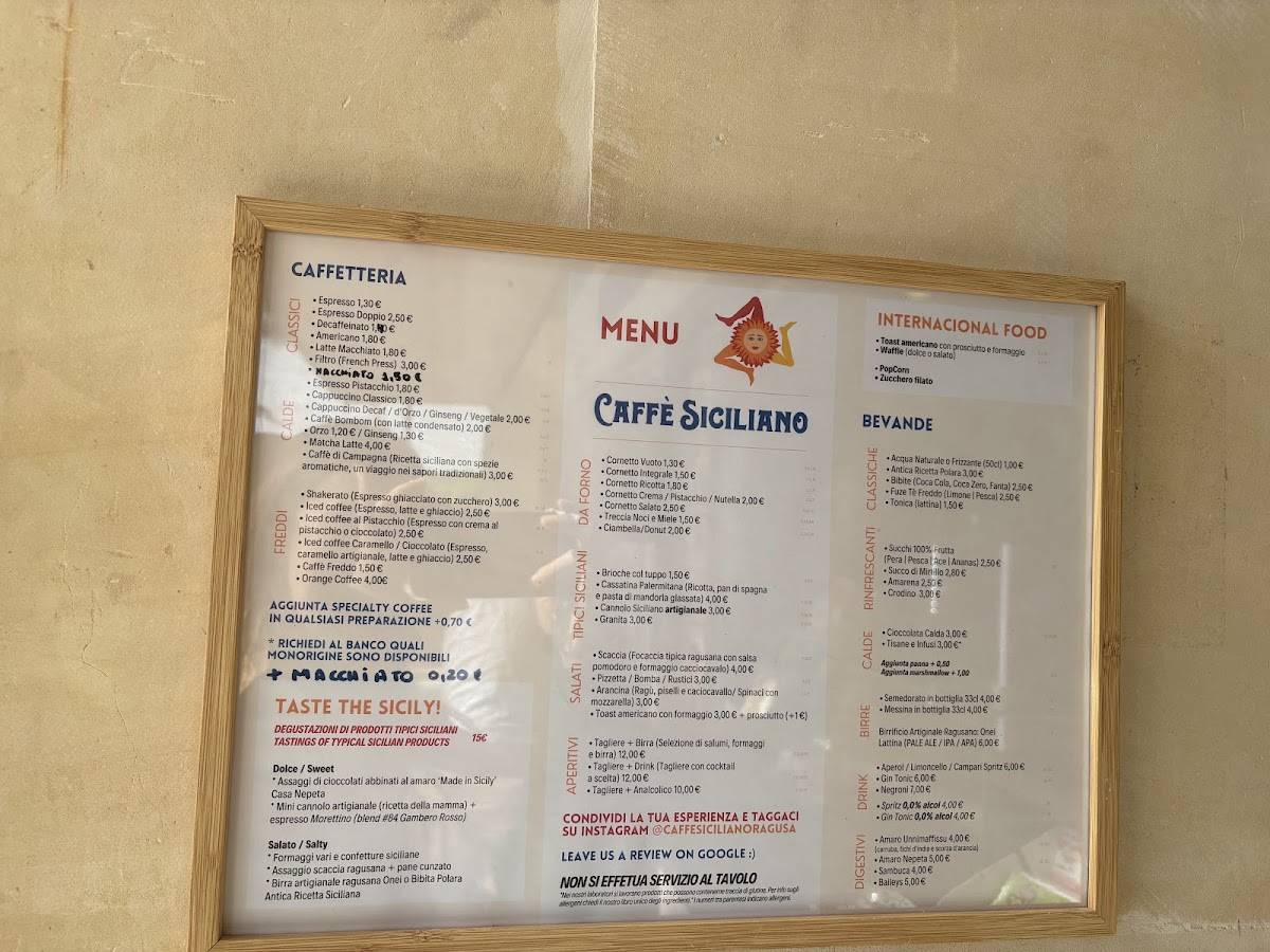 Caffè Siciliano Caffetteria меню