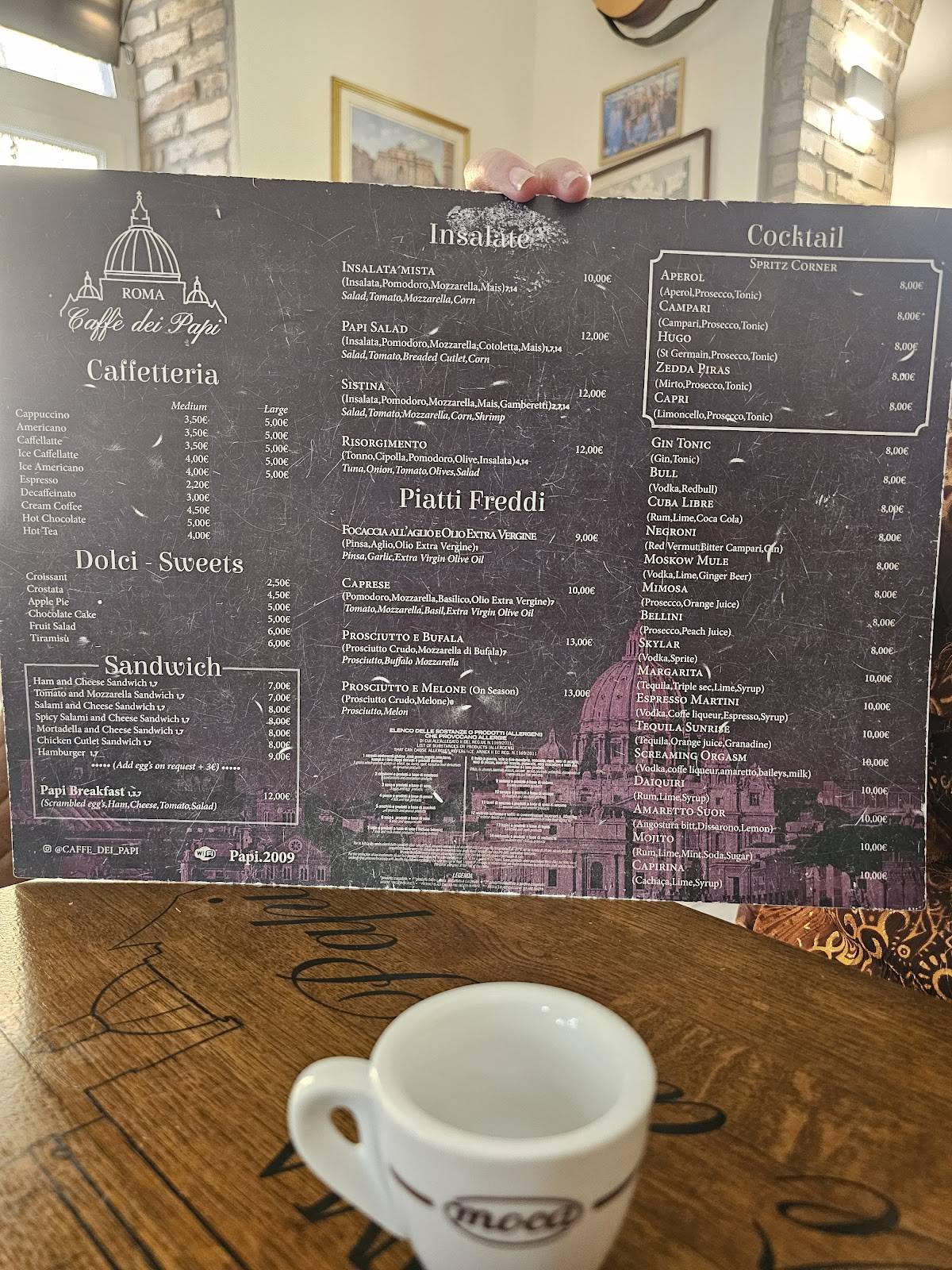 Caffe dei Papi меню