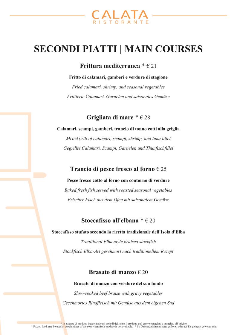 Calata Ristorante меню