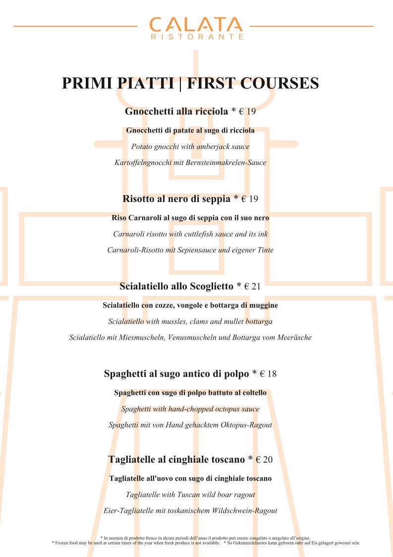 Calata Ristorante меню