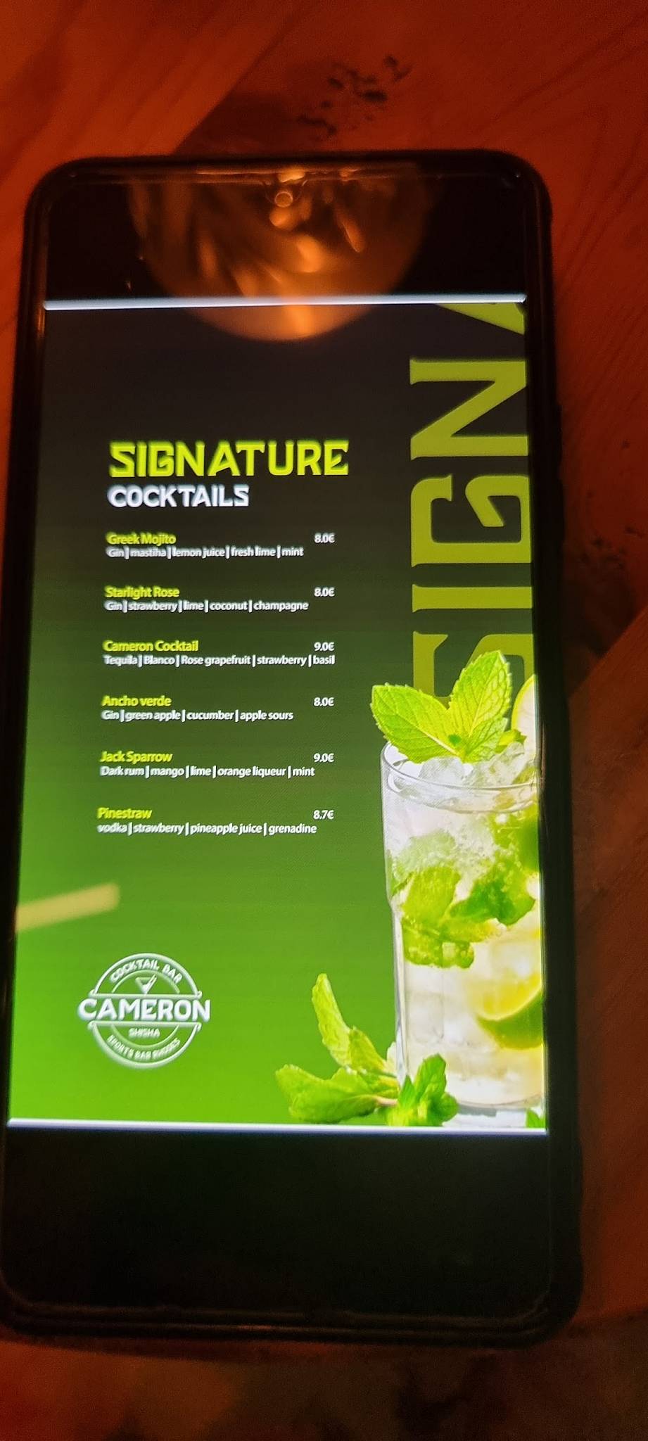 Cameron Cocktail Shisha Bar меню