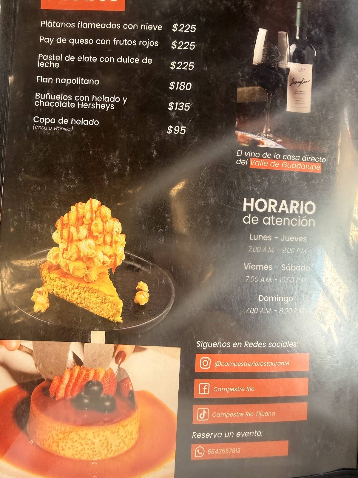 Campestre Rio Restaurant меню