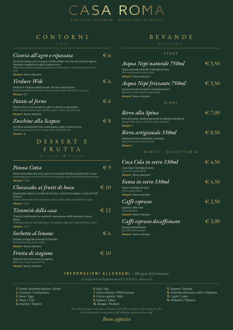 Casa Roma Restaurant Music & Food меню