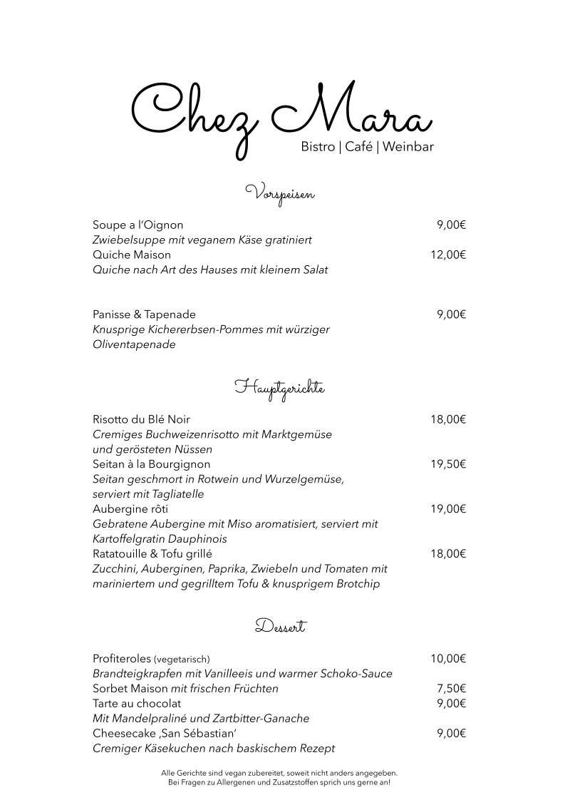 Chez Mara меню