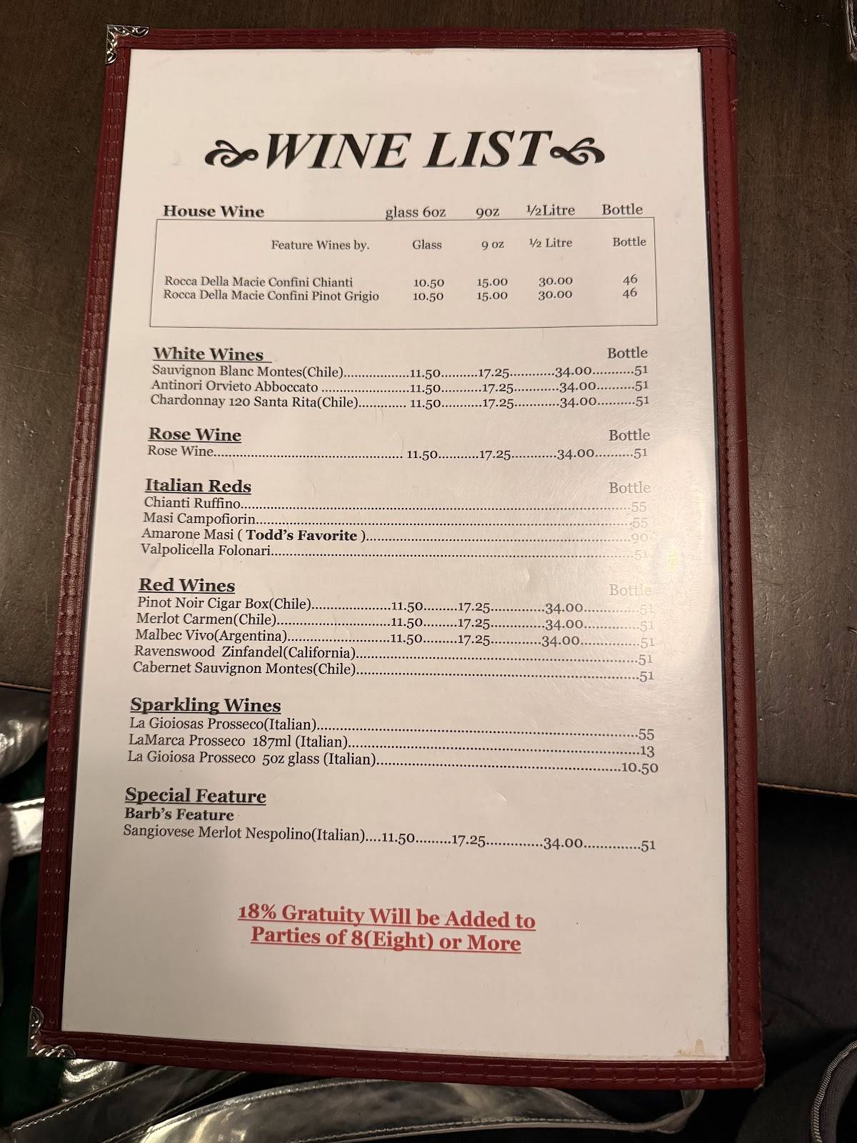 Chianti Café & Restaurant меню